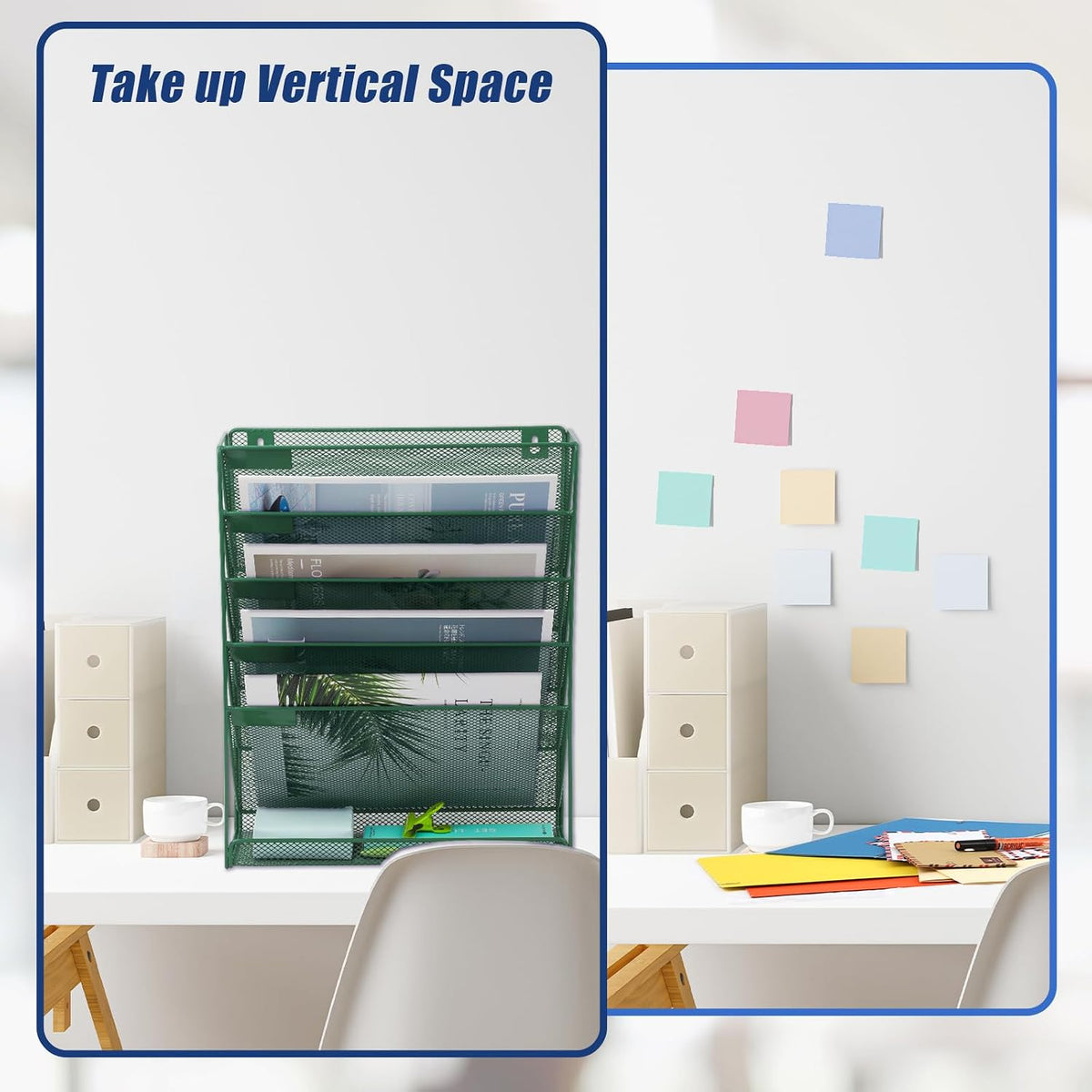 Desk File Organizer Mesh 6-Tier, Hanging Wall Mount Document Organization Stand, Desktop Vertical Mail Paper Folder