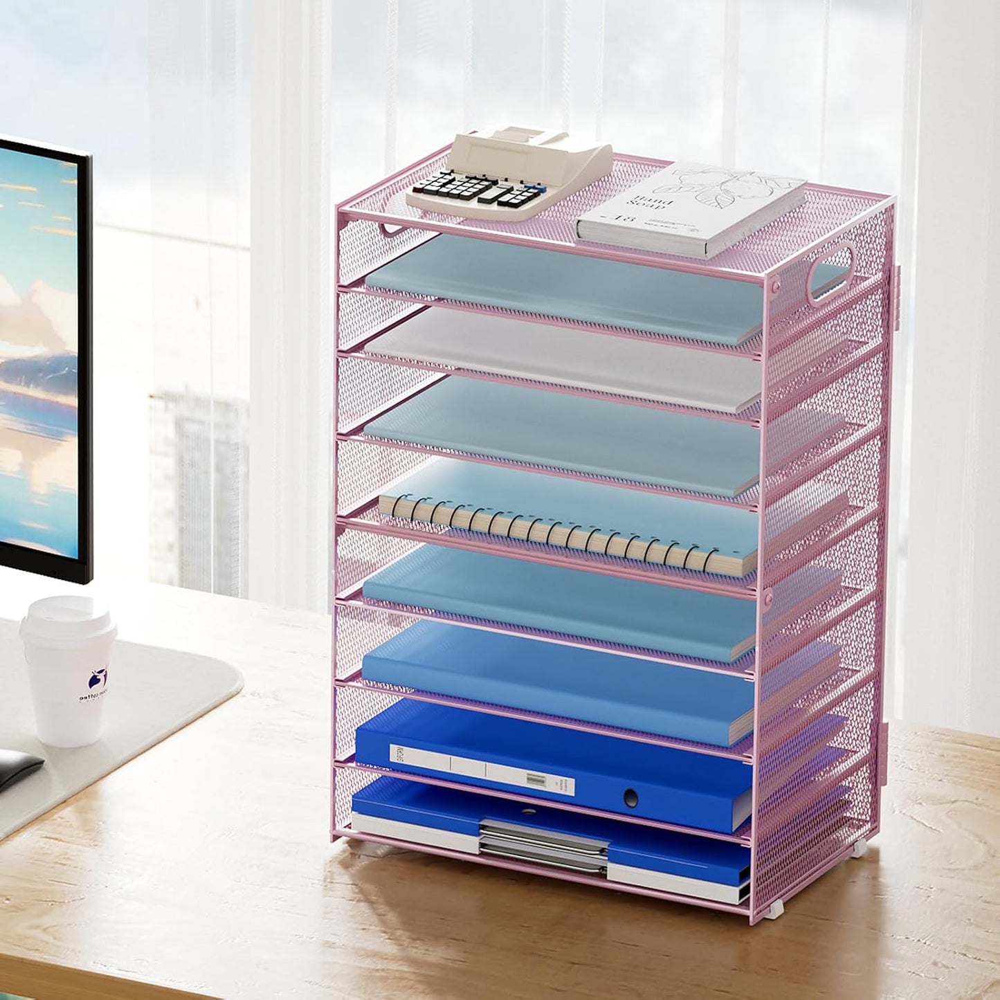 Marbrasse Paper Organizer Letter Tray, 9 Tier Mesh File Organizer with Handle, Paper Sorter Desk Organizer for Home