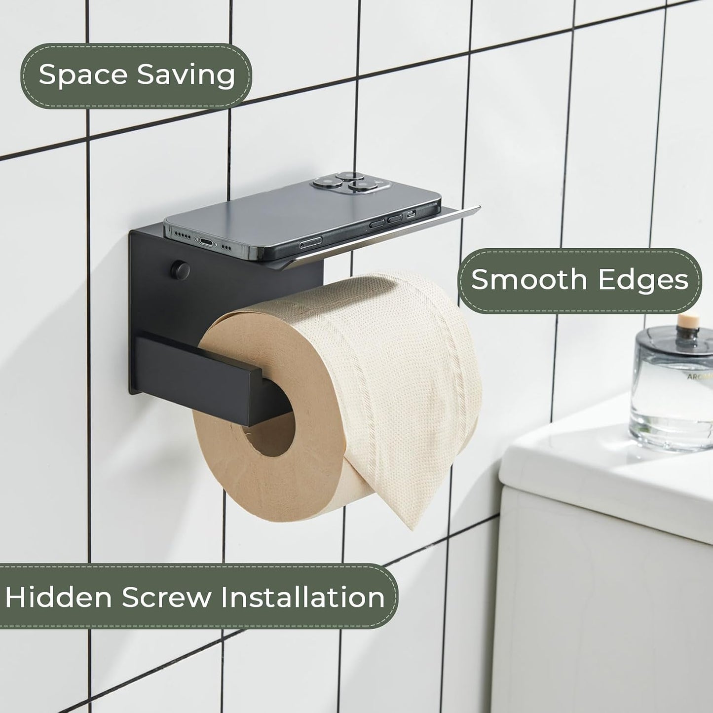 KOKOSIRI Black Toilet Paper Holders with Shelf Bathroom Toilet Paper Roll Holder SUS304 Stainless Steel Wall Mounted
