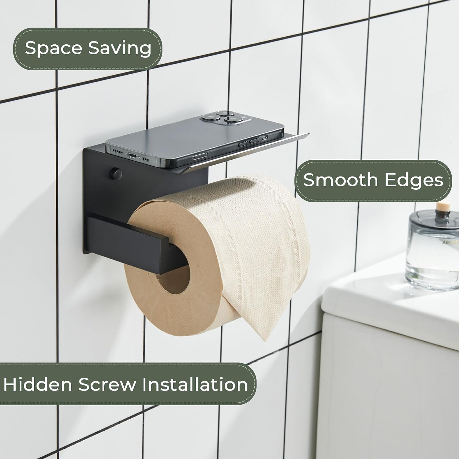 KOKOSIRI Black Toilet Paper Holders with Shelf Bathroom Toilet Paper Roll Holder SUS304 Stainless Steel Wall Mounted