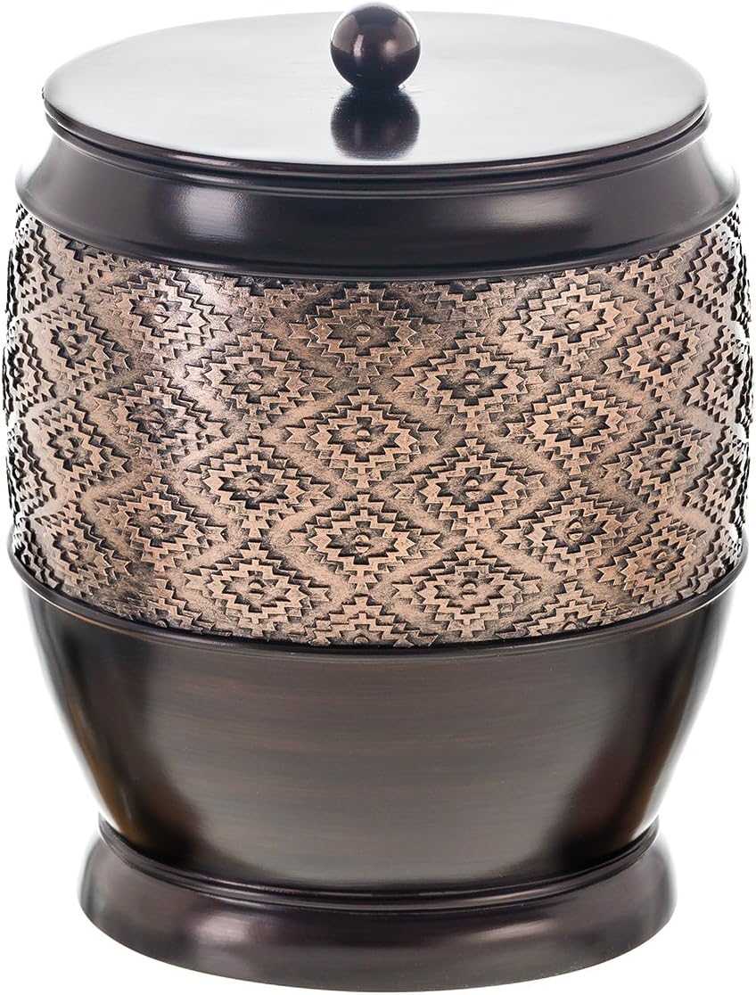 Creative Scents Dublin Brown Small Bathroom Trash Can with Lid - 1.3 Gal / 4.8L Decorative Oval Waste Basket - Durable