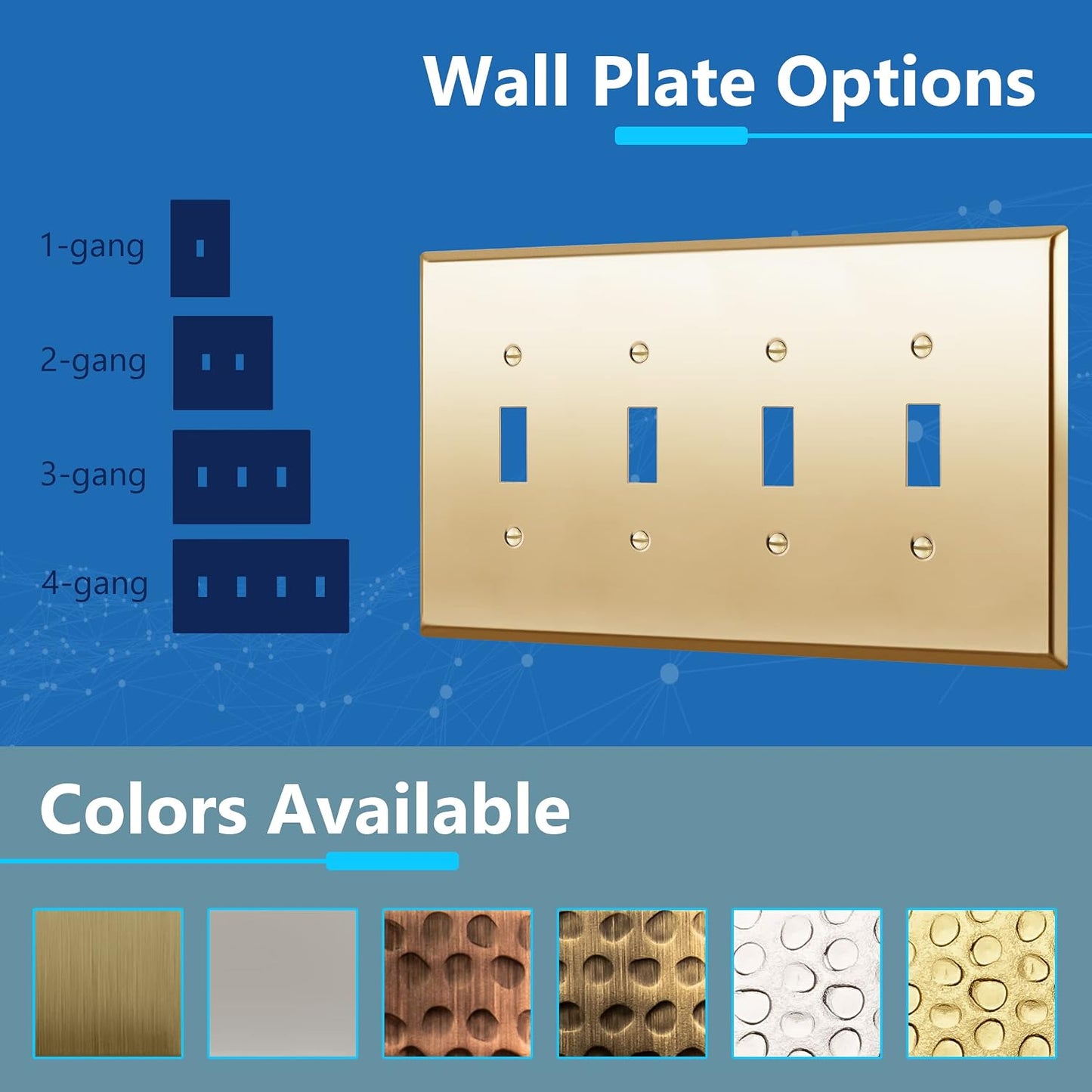 LIDER Toggle Light Switch Metal Wall Plate, Switch Cover, Mid-Size 4-Gang | Stainless Steel, Corrosion Resistant, UL