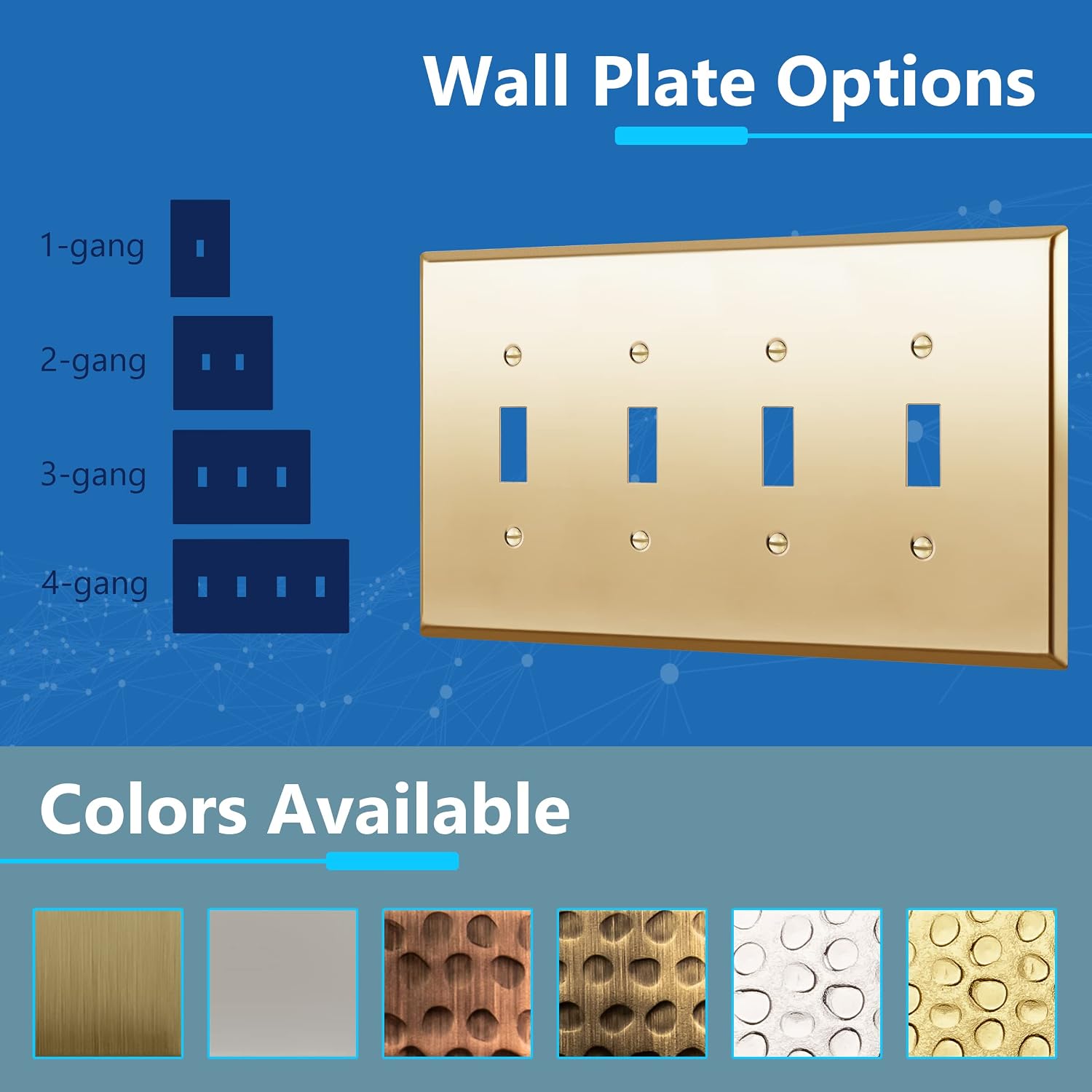 LIDER Toggle Light Switch Metal Wall Plate, Switch Cover, Mid-Size 4-Gang | Stainless Steel, Corrosion Resistant, UL