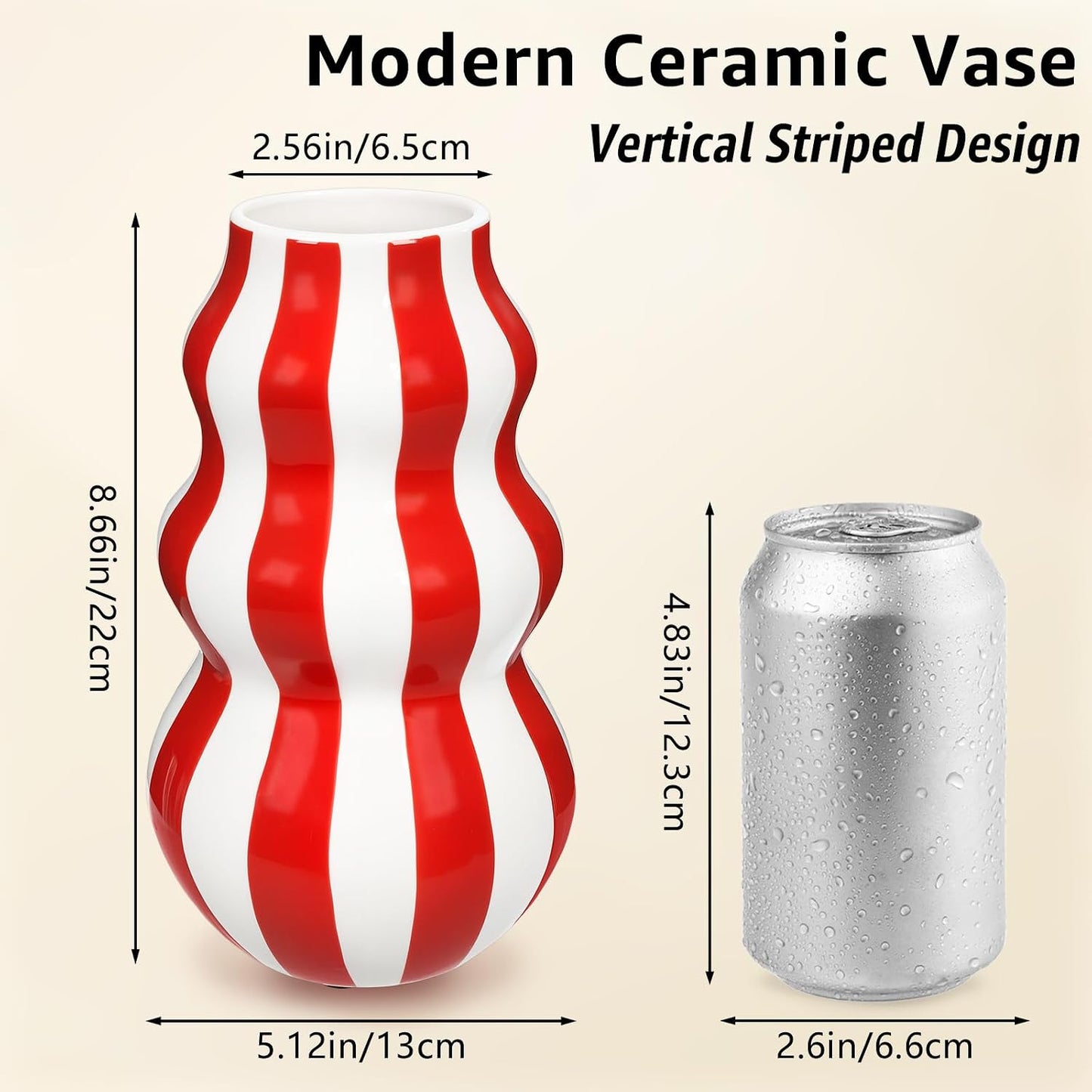 White Ceramic Vase / Red / 8.66 Inch