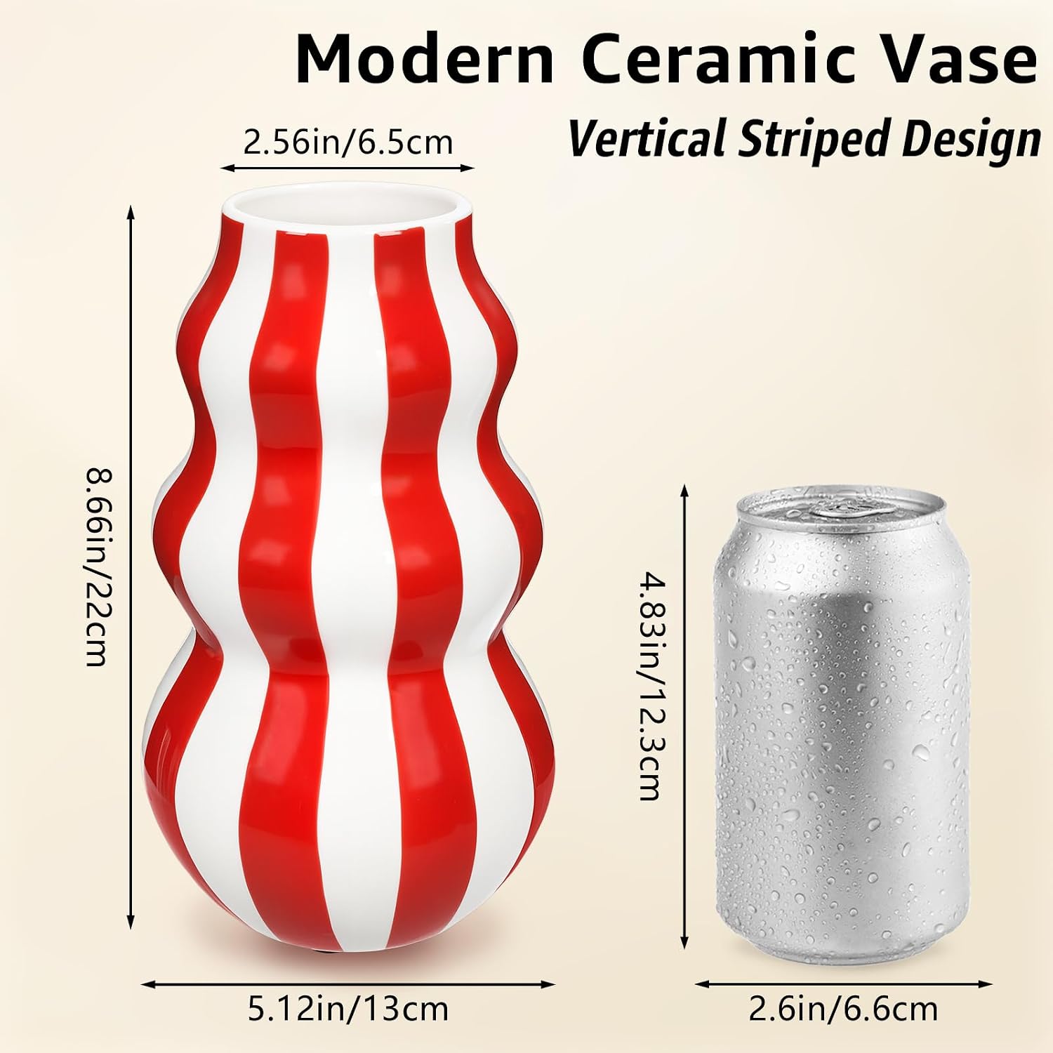 White Ceramic Vase / Red / 8.66 Inch
