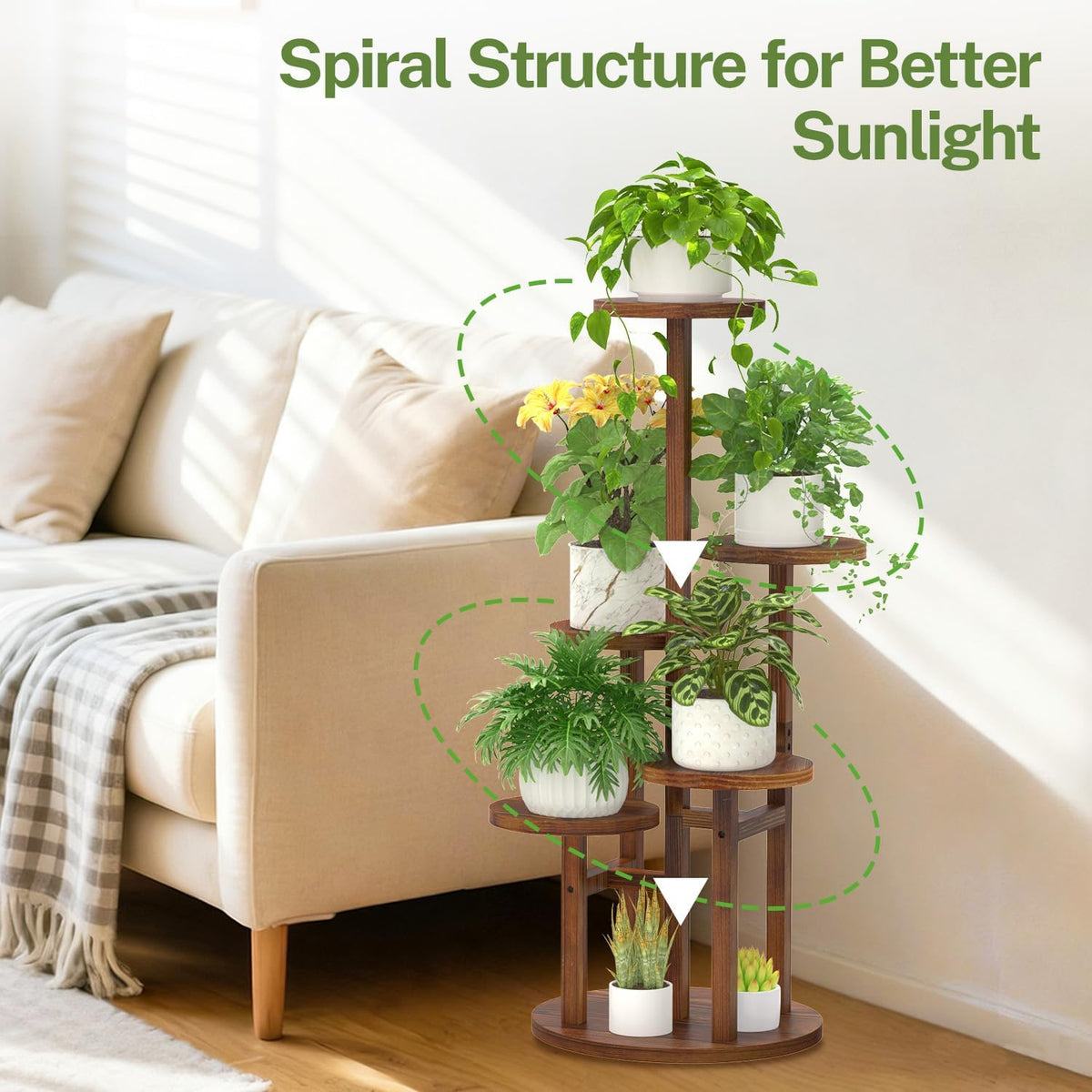 iDavosic.ly 5 Tier Wood Plant Stand Indoor Outdoor Corner Tall Shelf, Brown | Sturdy Tiered Orchid Display Rack