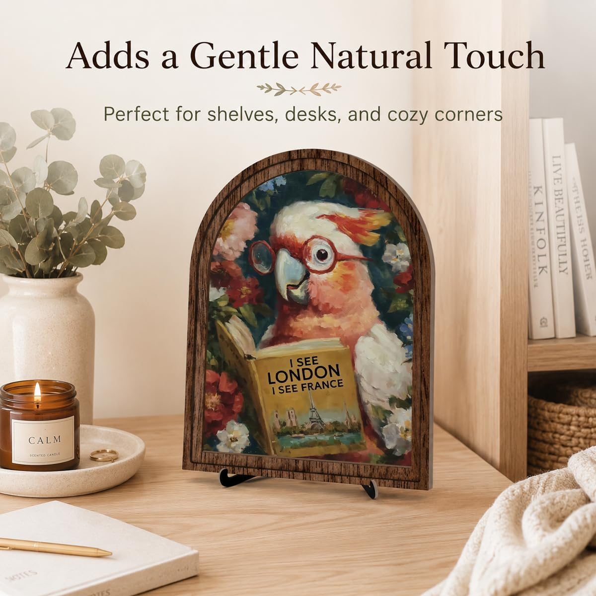 Book Lover Decor Arched Wooden Frame Tabletop Sign / Color_name18