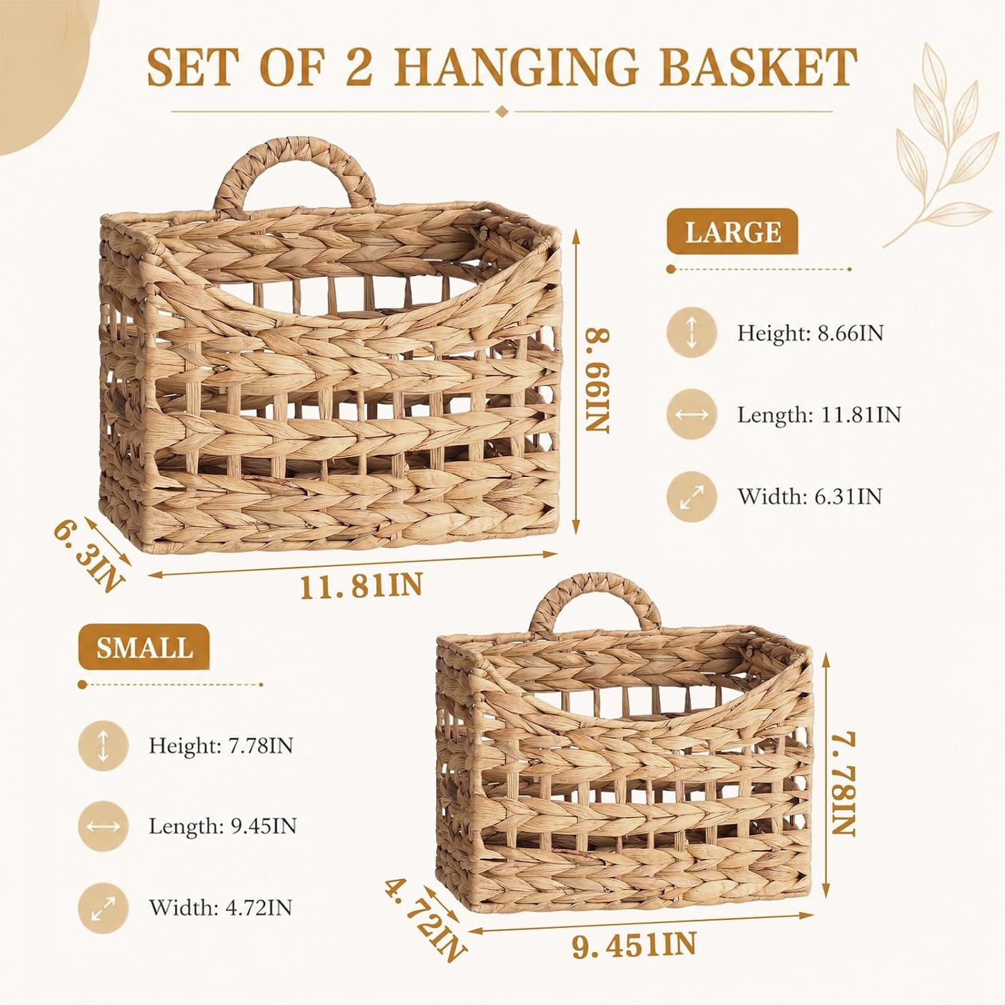 Wall Hanging Baskets for Organizing Water Hyacinth Woven Baskets Sets Boho / Natural / Set of 2