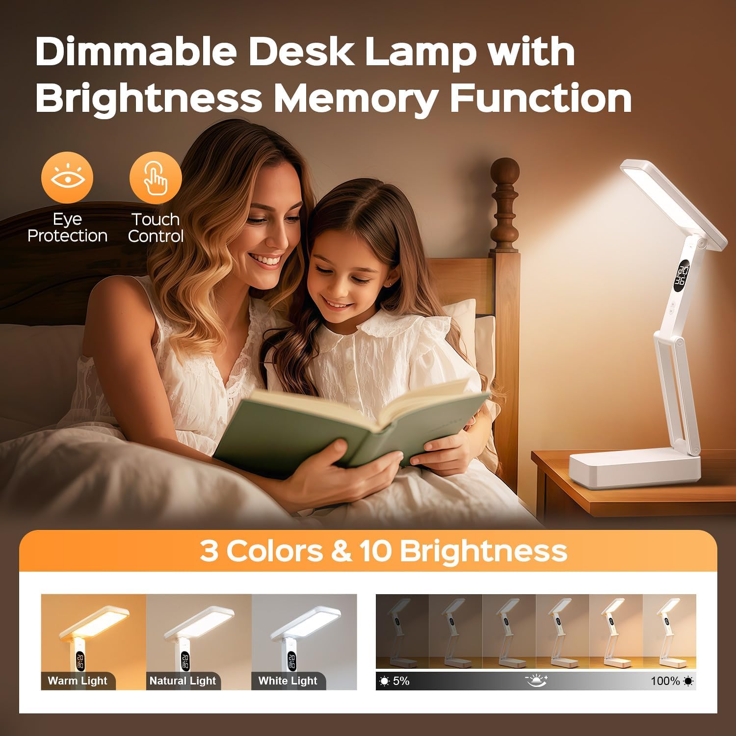 Small Desk Lamp,10000mAh Battery Operated Lamp,3 Colors+Dimmable Desk Light,LED Desk Lamp with USB Charging