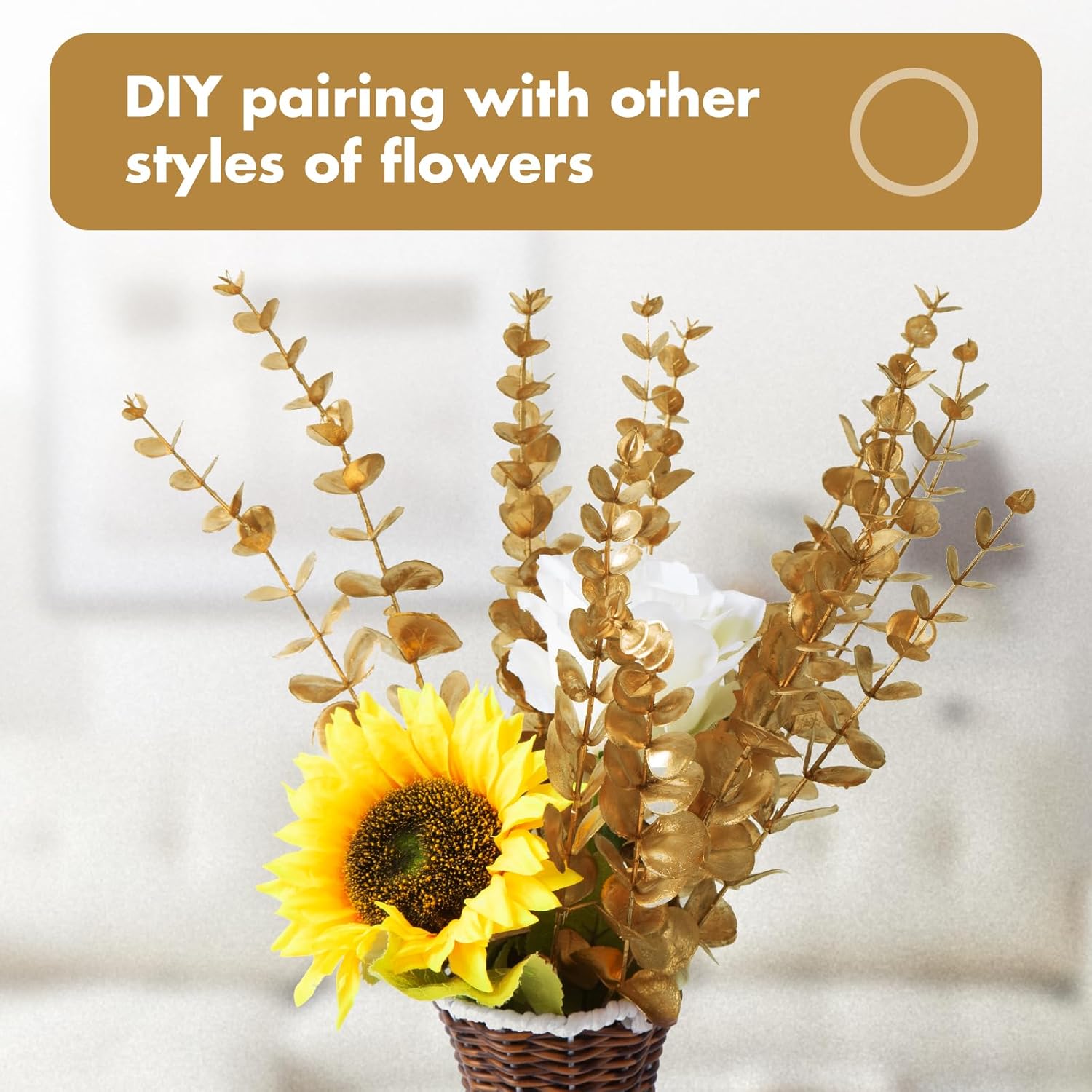 Eucalyptus Stems Greenery Stems Fake Leaves Artificial Flowers Bouquet Faux / Gold / Set of 18