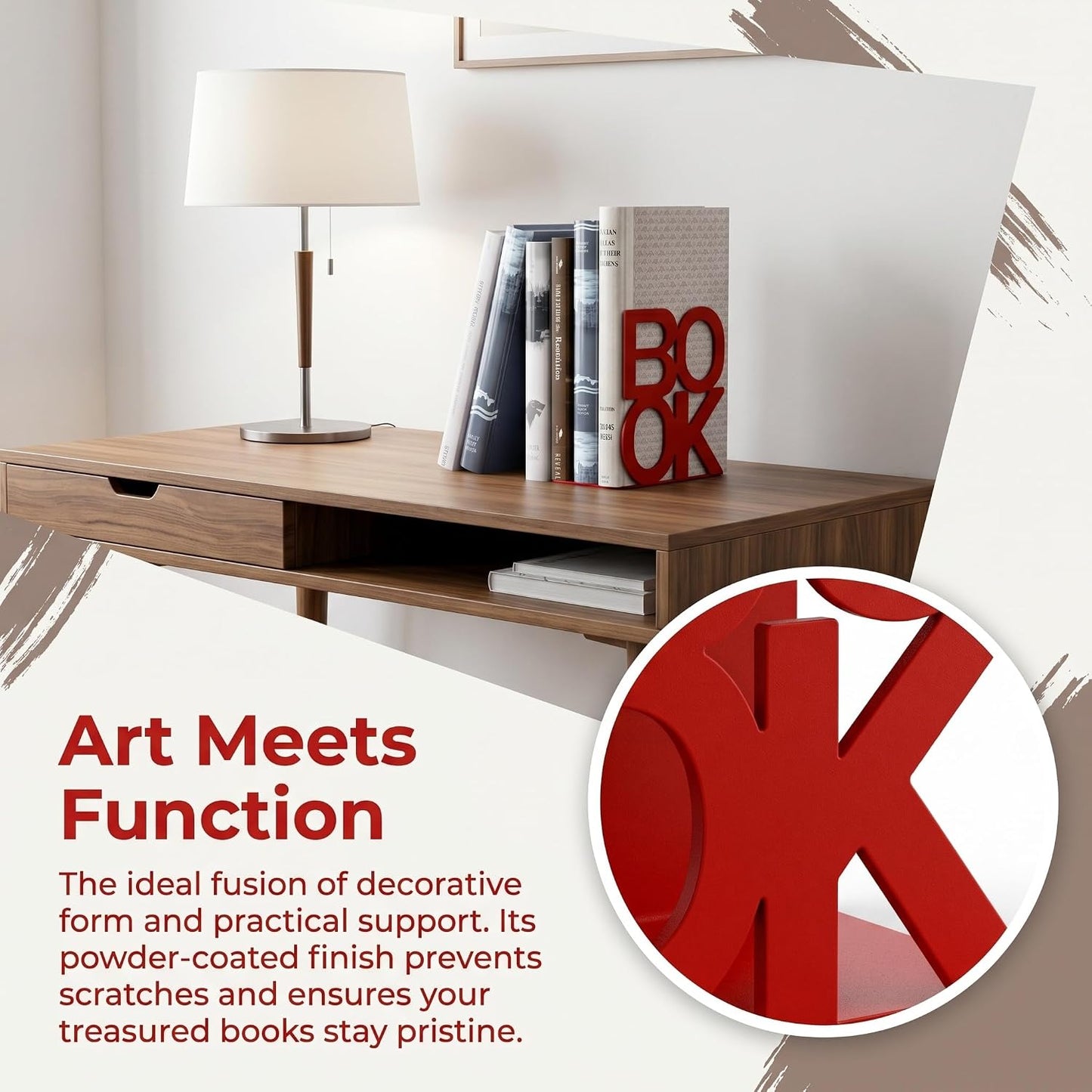 Decorative Metal Book Ends Supports for Bookrack Desk / Red / 2 Pair