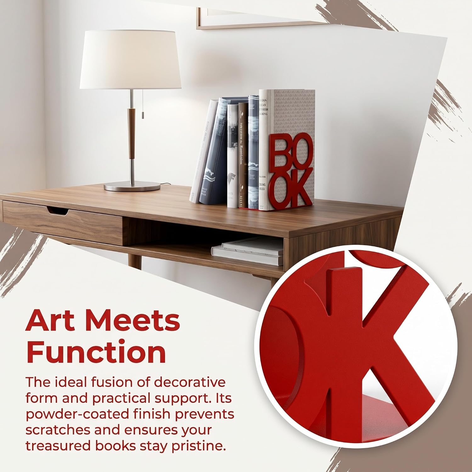 Decorative Metal Book Ends Supports for Bookrack Desk / Red / 2 Pair