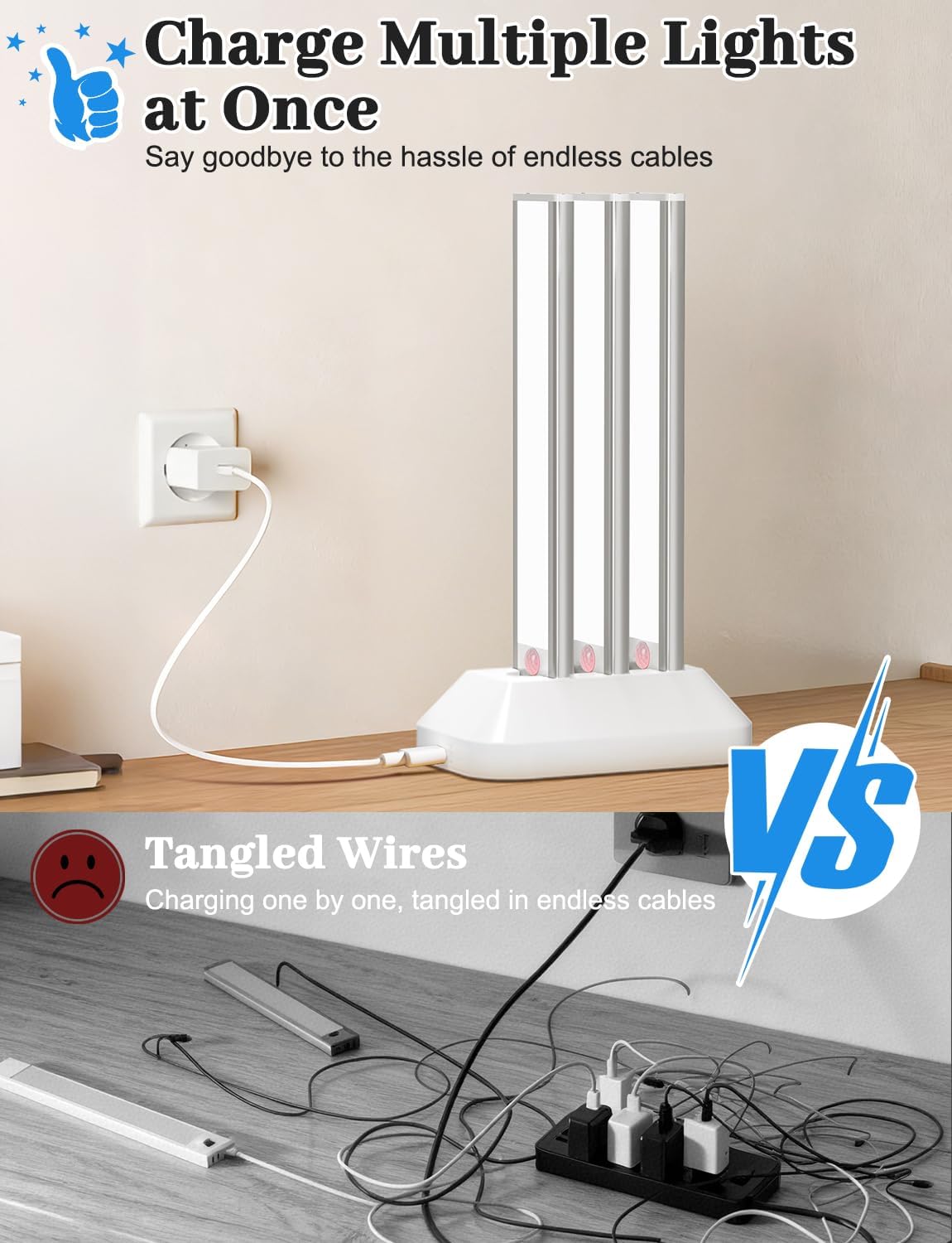VerRon 6-Pack Under Cabinet Lighting with Charging Station, 12inch | 2000mAh Rechargeable, 3 Color Temps, Dimmable