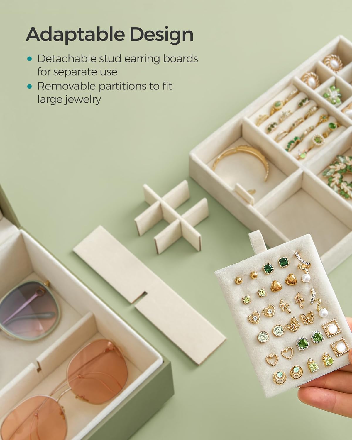 Jewelry Organizer / Removable Jewelry Tray / Sage Green