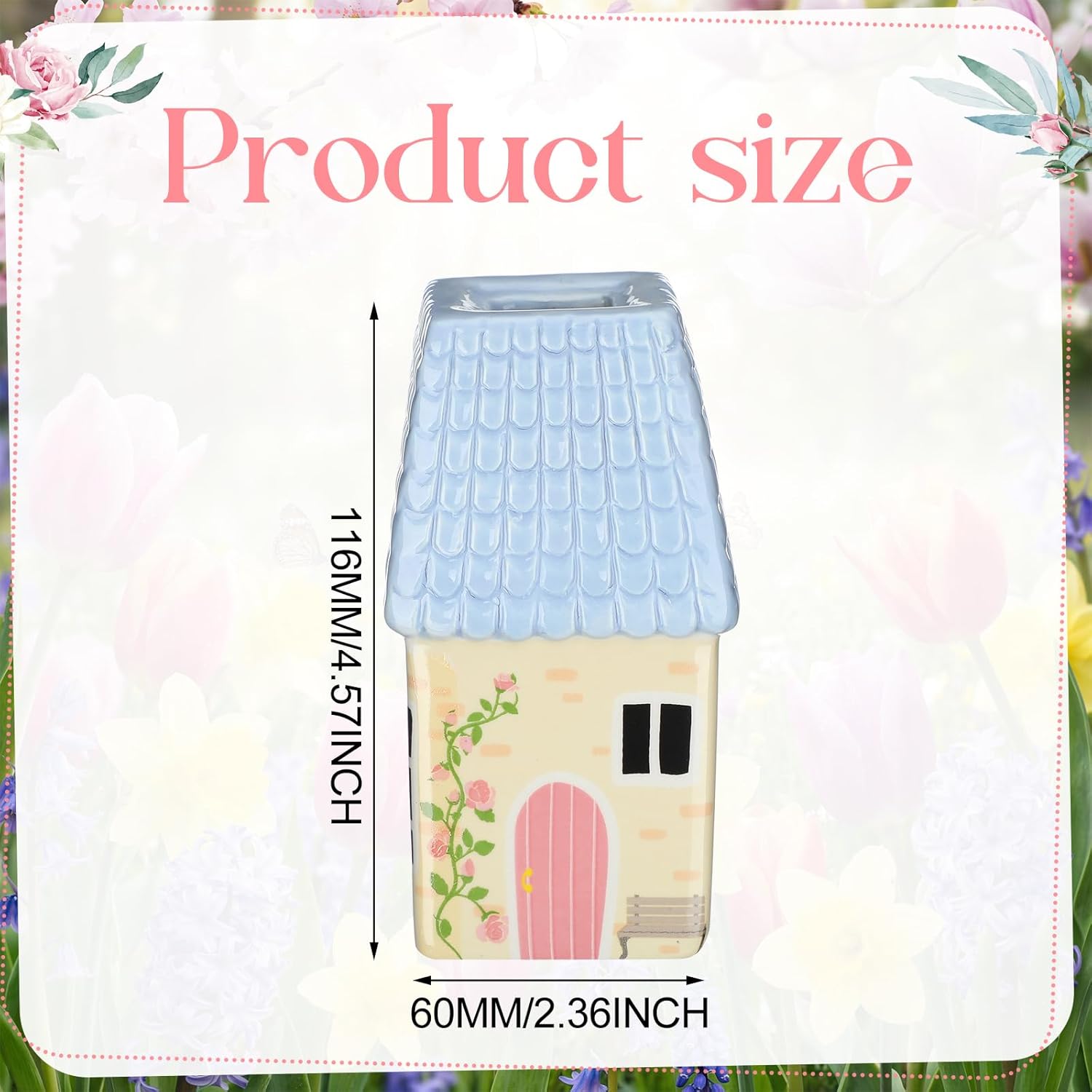 Ceramic House Shape Vase Mini Handmade Vase Decorative Small Flower Container / Blue / 2.4 x 3.8