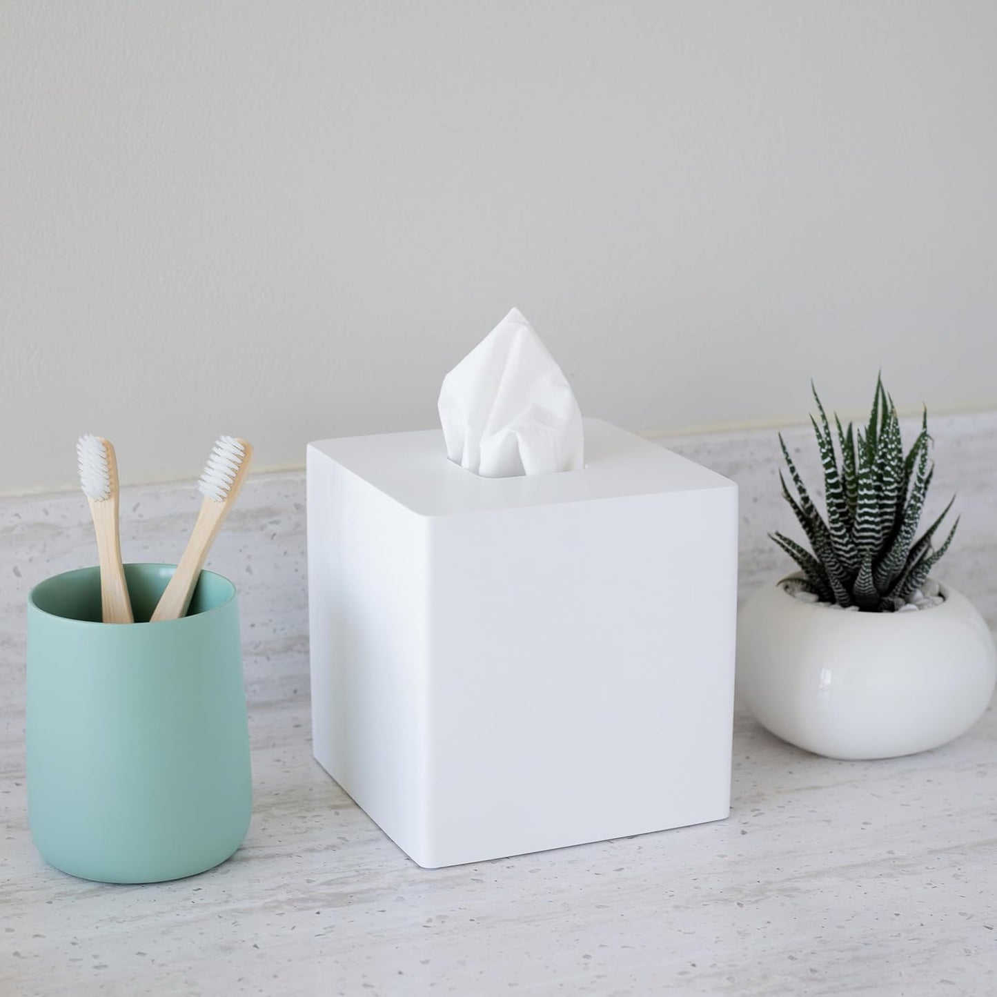 Matte Tissue Box Cover / White Square