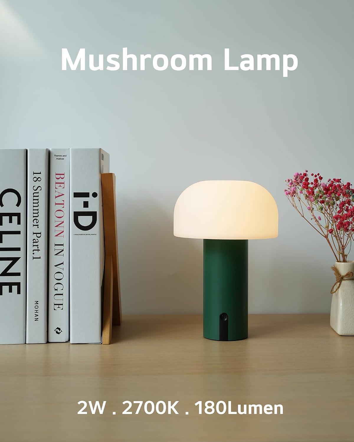 WEILAILUX Cordless Mushroom Table Lamp, Waterproof Shower Lamp, Battery Operated Table Lamp Rechargeable, Touch
