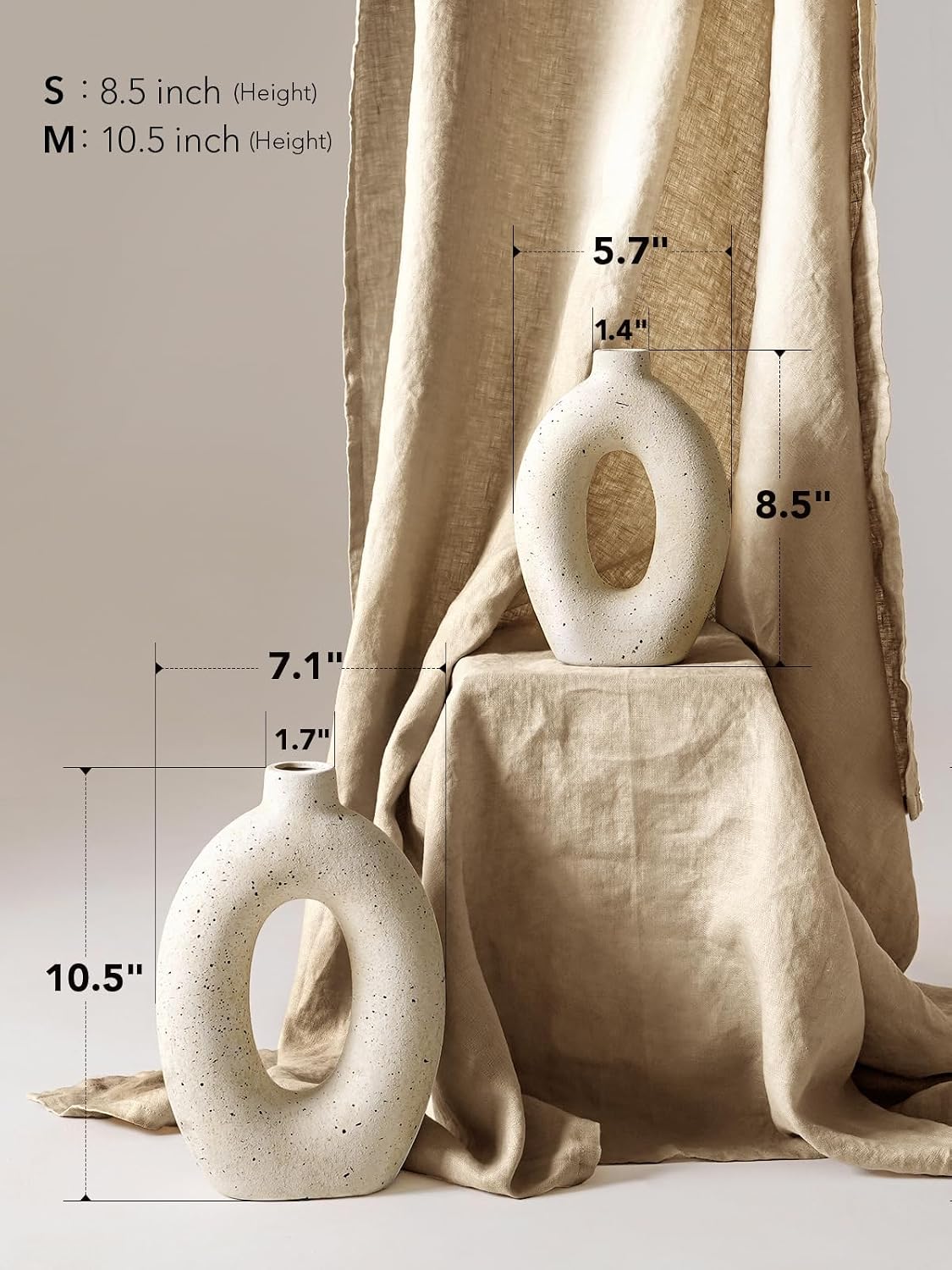 Ceramic Vases / Cream Hollow Donut Flower Vases / Warm Ivory / 10.5" + 8.5 / Set of 2