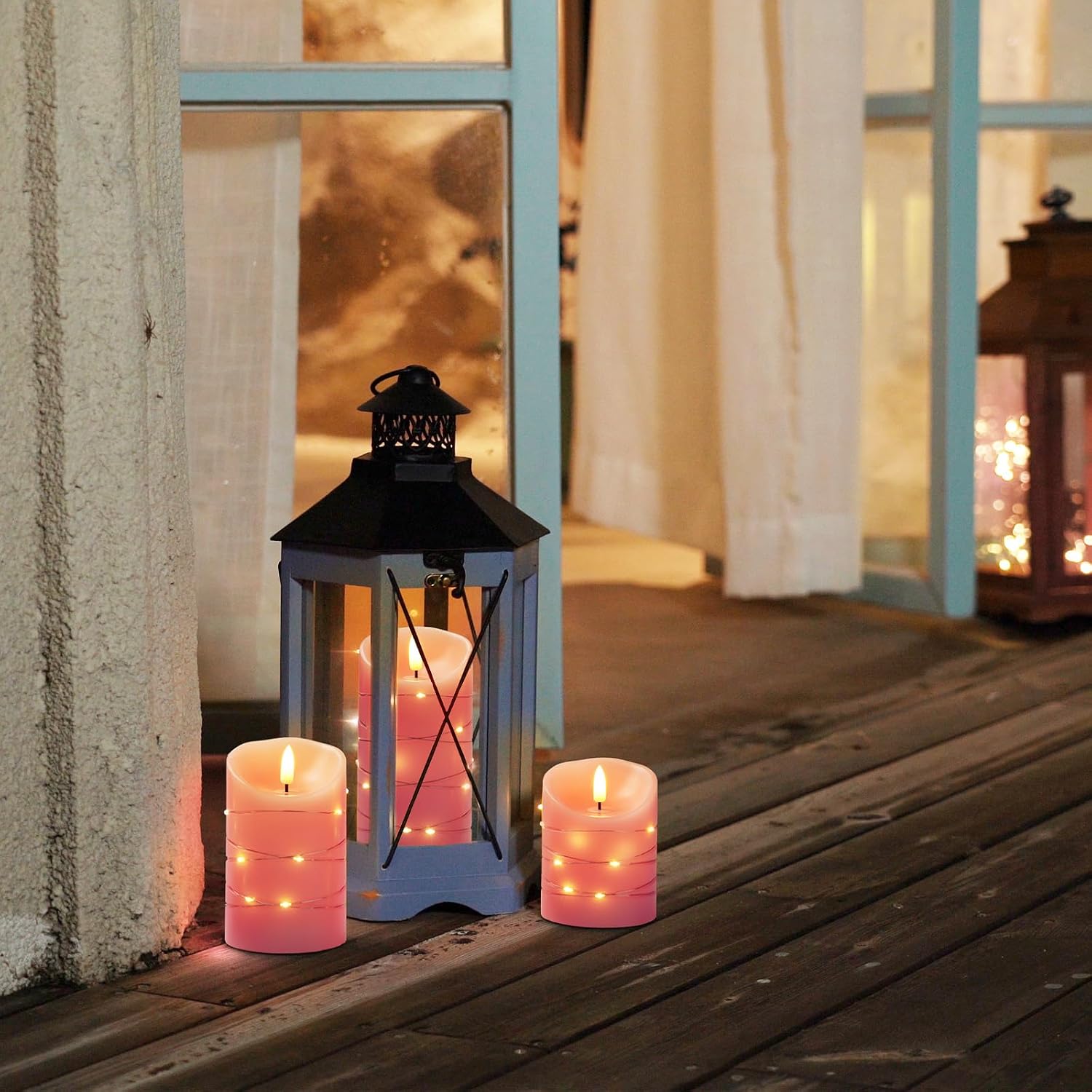 Homemory Flameless Candles with String Lights, 3 Pack Embedded Fairy String Lights LED Candles, Electric Flickering