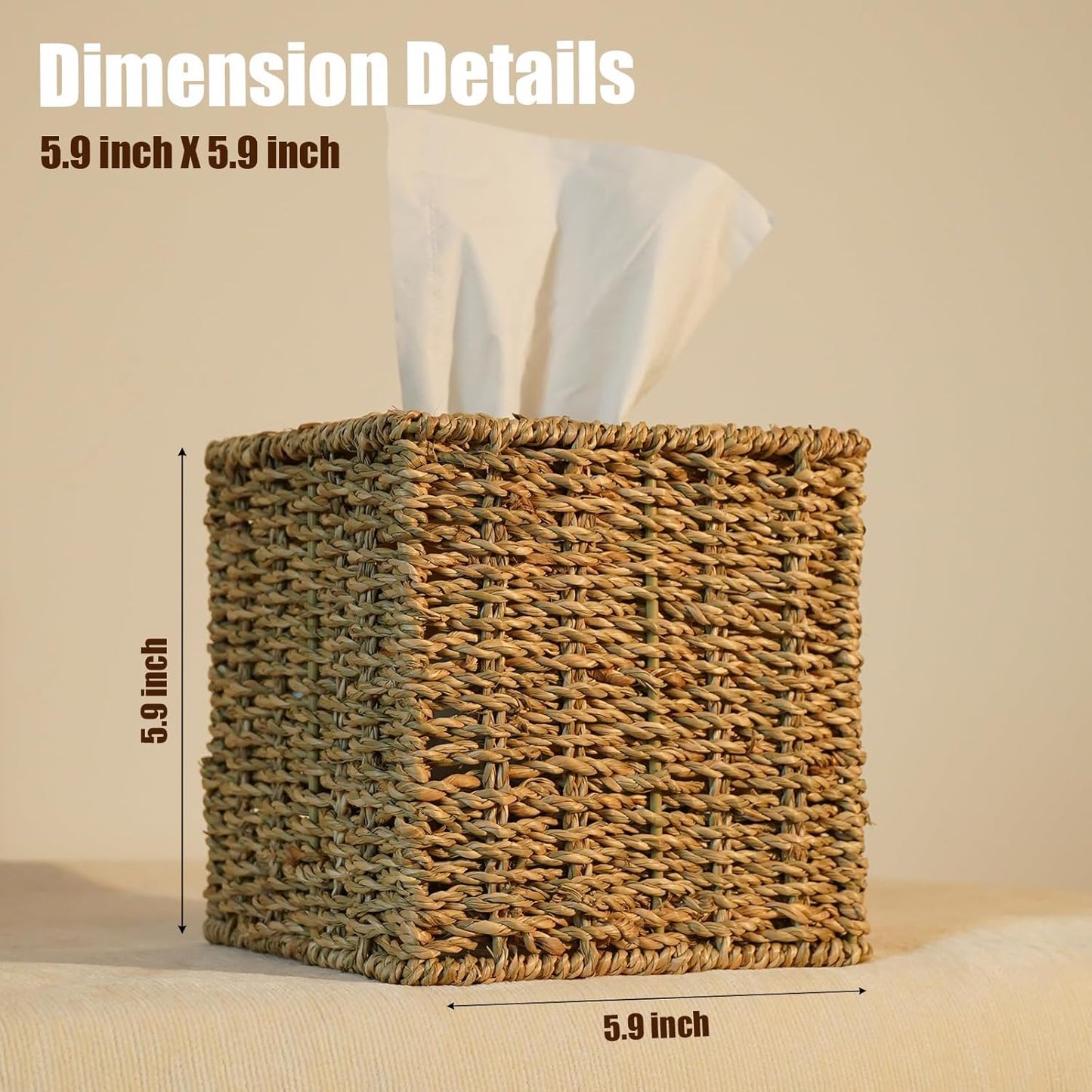 Handwoven Wicker Tissue Box Cover / Seagrass / Single / Natural