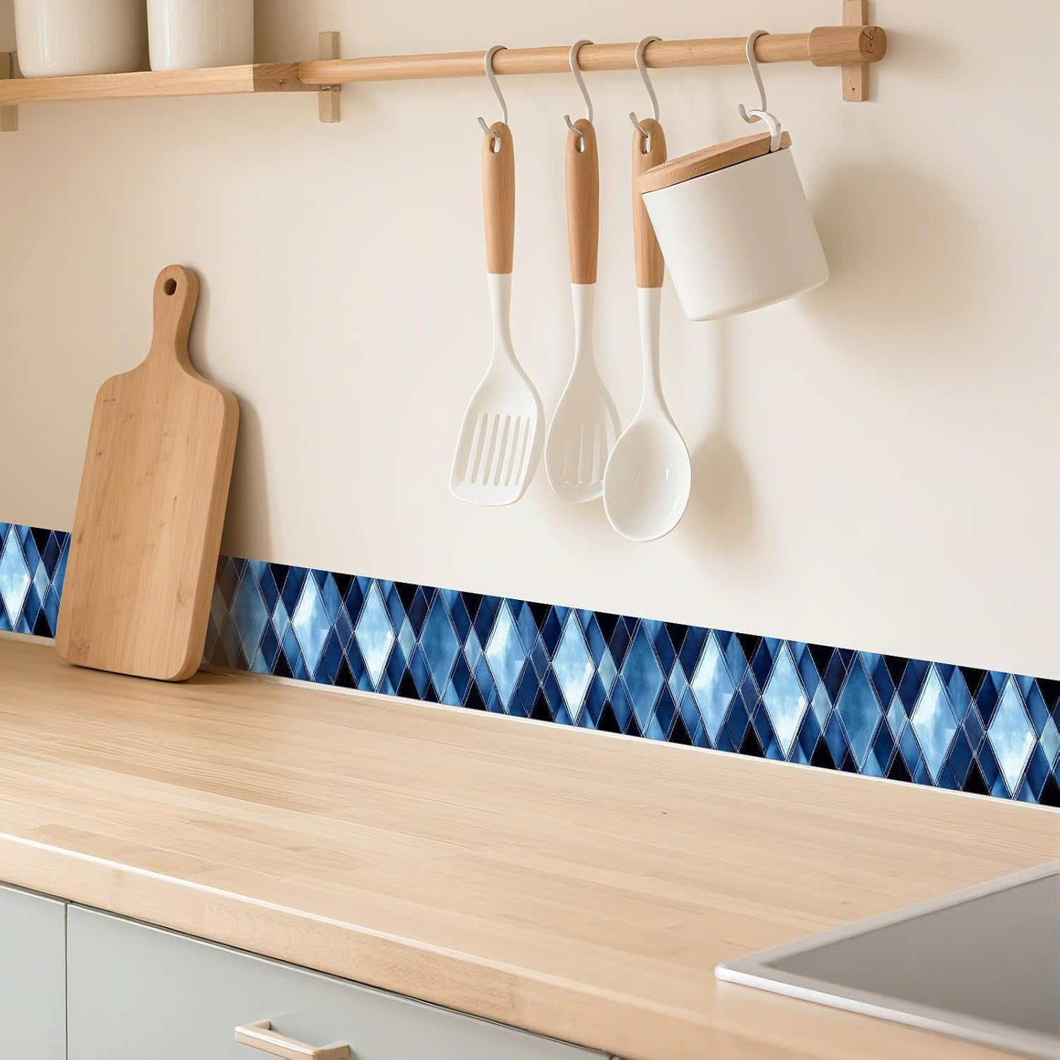 Wallpaper Border Blue Strip Wallpaper Peel and Stick Wall Diamond Geometric / Blue Diamond Glass