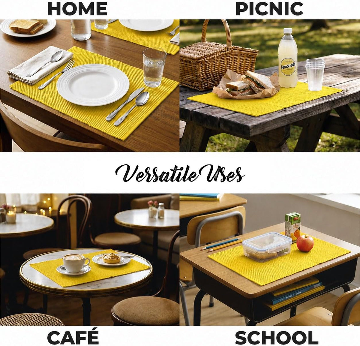 100% Cotton Ribbed Placemats - Set of 8-13 x 19 Inches - Yellow - Everyday/Thanksgiving/Fall Thick Construction Fabric