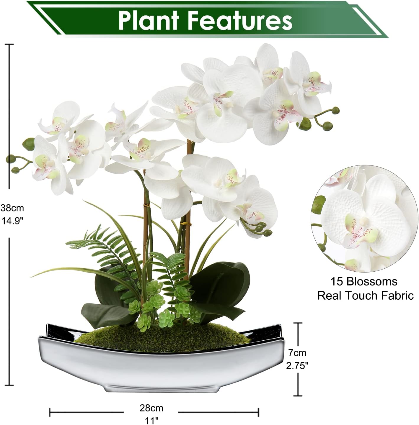 Silver Pots Real Touch Faux Orchid Plant / White#2