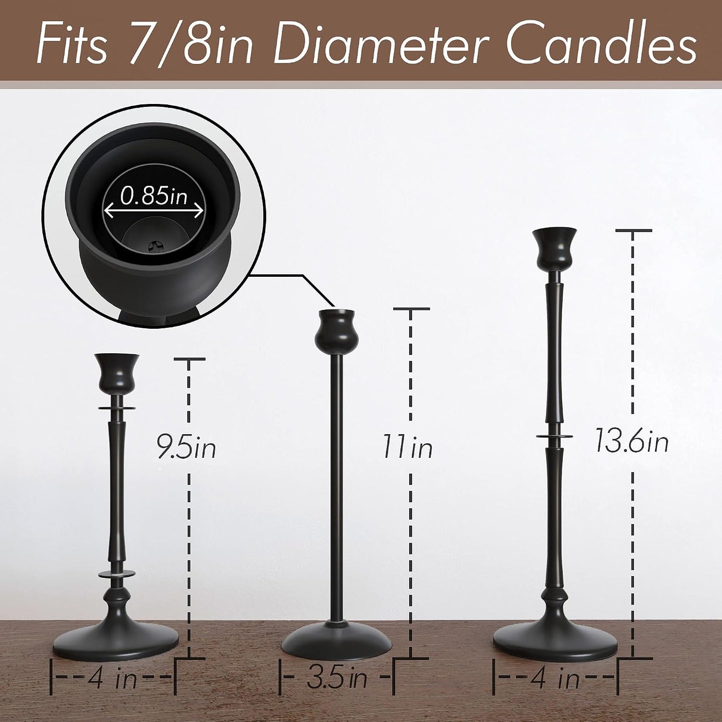 Matte Black Taper Candlestick Holders Set of 3 - Metal Candle Stick Holders