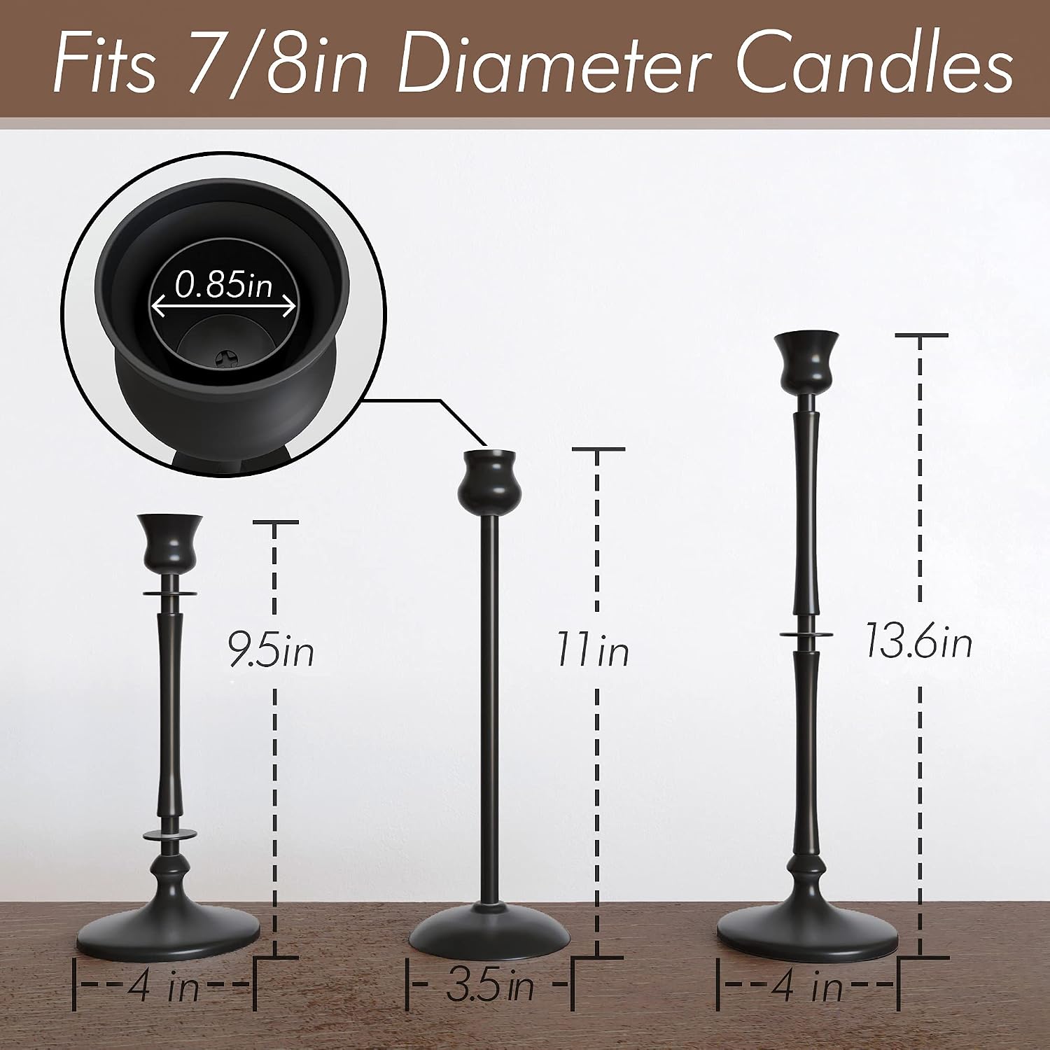 Matte Black Taper Candlestick Holders Set of 3 - Metal Candle Stick Holders