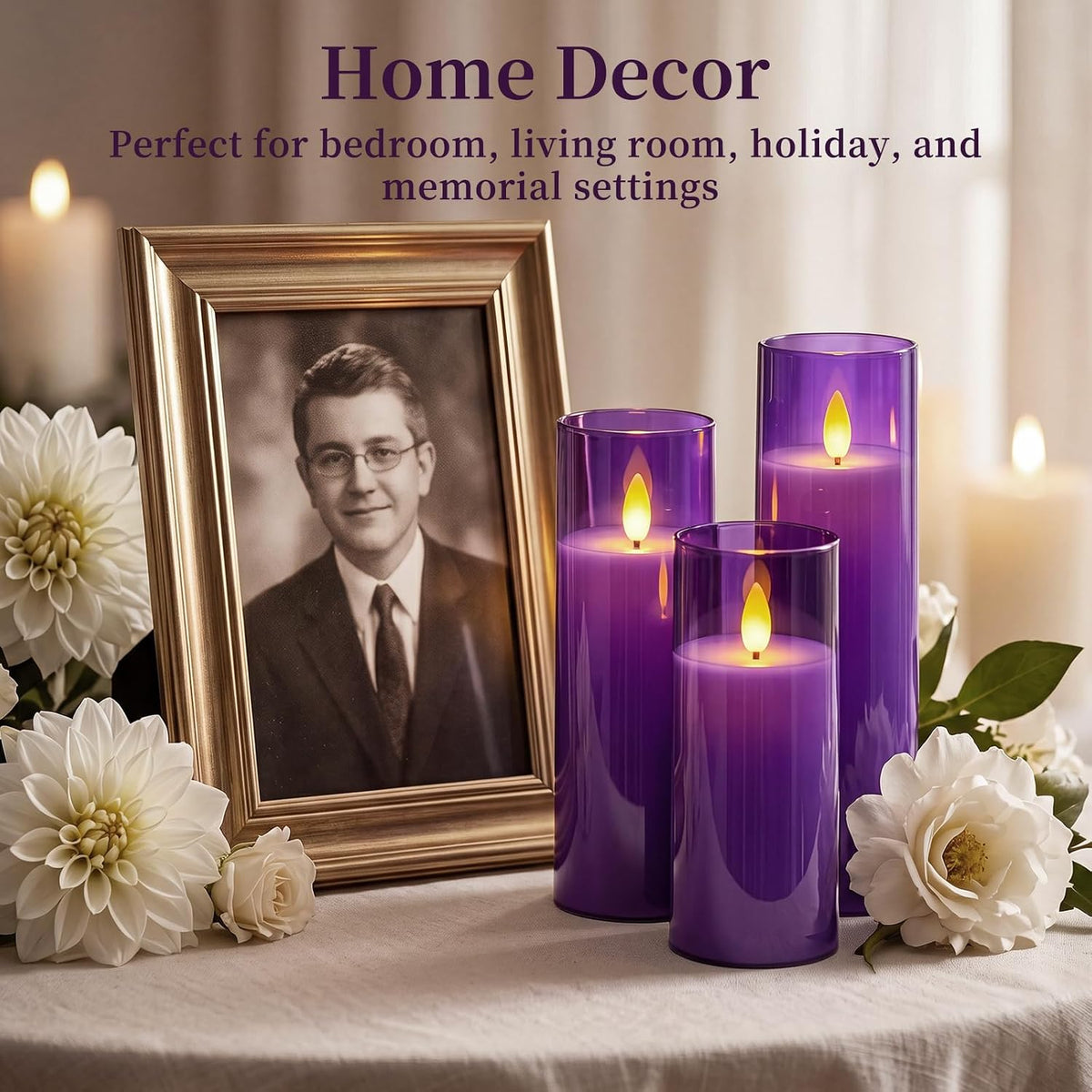 Homemory Purple Flameless LED Pillar Candles, Remote Timer, 9 Pack | Battery operated flickering LED pillar candles