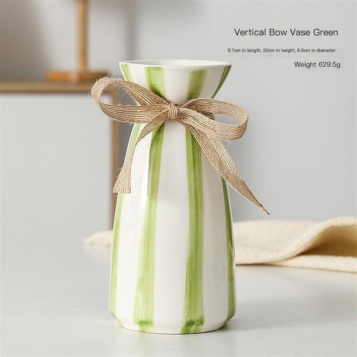 Modern simple blue striped ceramic vase / 3.9 x 7.9 / Green