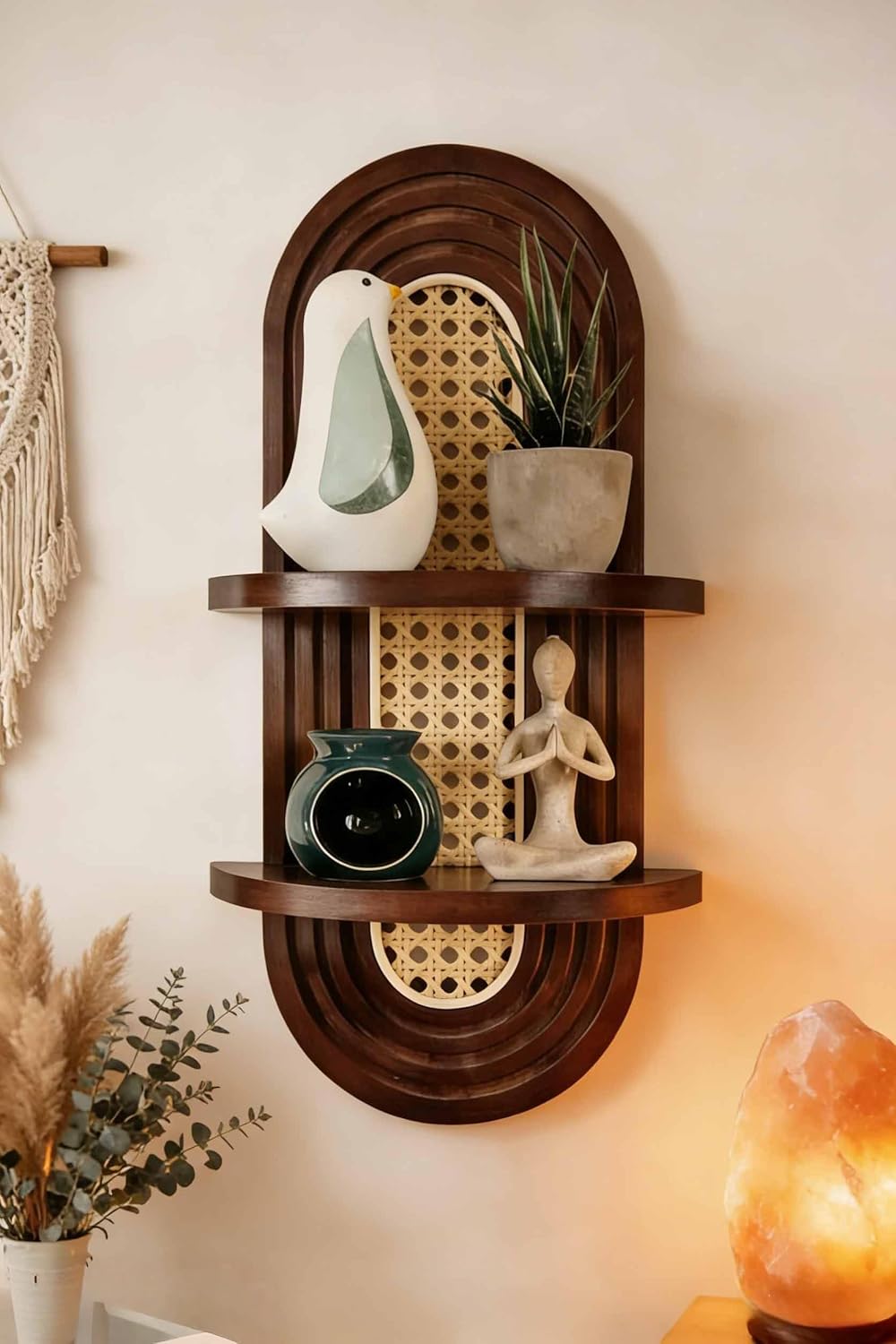 2-Tier Woven Rattan Floating Shelves / Walnut