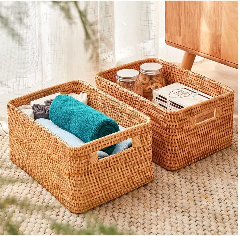 Rattan Basket / Large Lidded Basket For Storage / 11.81 x 7.87 x 5.91