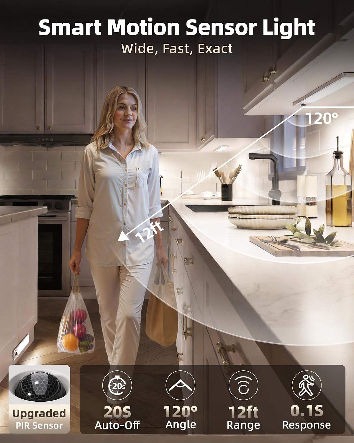 EZVALO Under Cabinet Lighting with Charging Station, Rechargeable Motion Sensor Light Indoor, Dimmable Closet Lights
