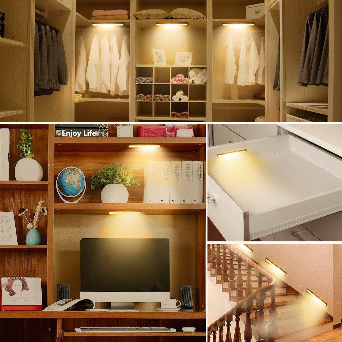 Stick On Cabinet Light,Under Counter Lighting, Motion Sensor, 10 LED Wireless USB Rechargeable Kitchen Battery Operated