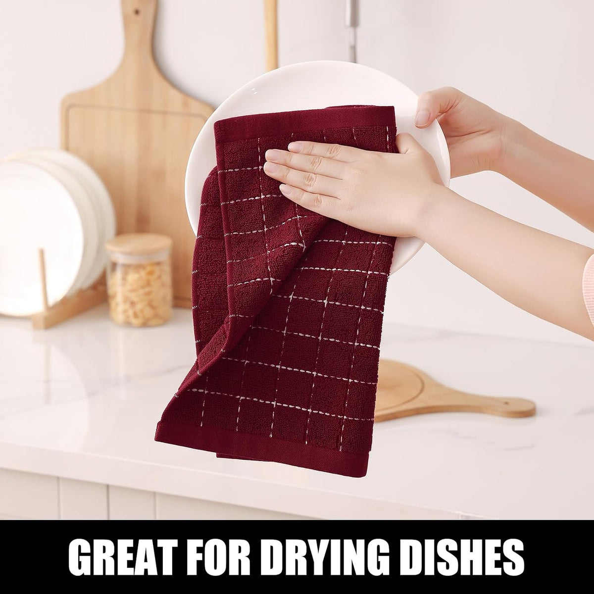 Homaxy 100% Cotton Terry Kitchen Dish Cloths, 12 Pack, Burgundy | Ultra Soft and Absorbent Dish Towels for Kitchen