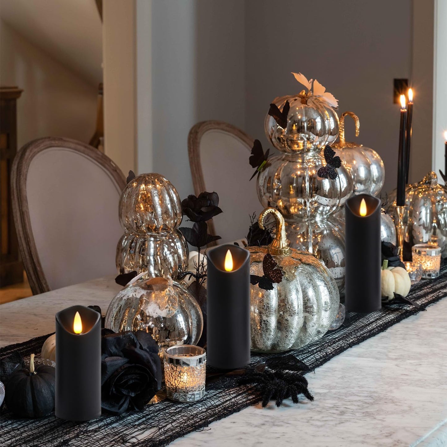 Homemory Black Flameless Candles, Halloween Candles, Battery Operated Candles, LED Pillar Candles with Remote Control