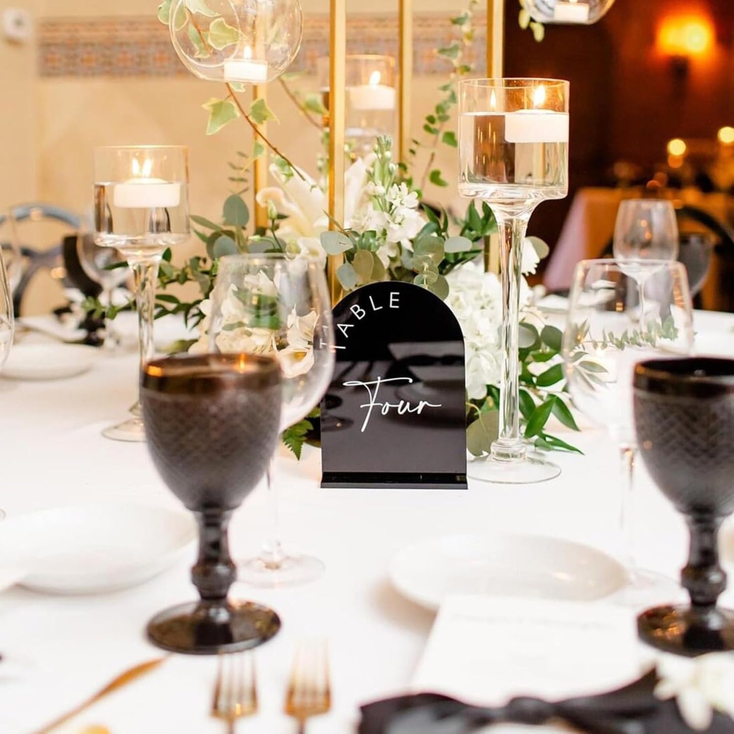 Black Arched Wedding Table Numbers 1-10 with Stands, 5x7 Inch Acrylic Arch Sign with Holder, Black Arch Acrylic Table