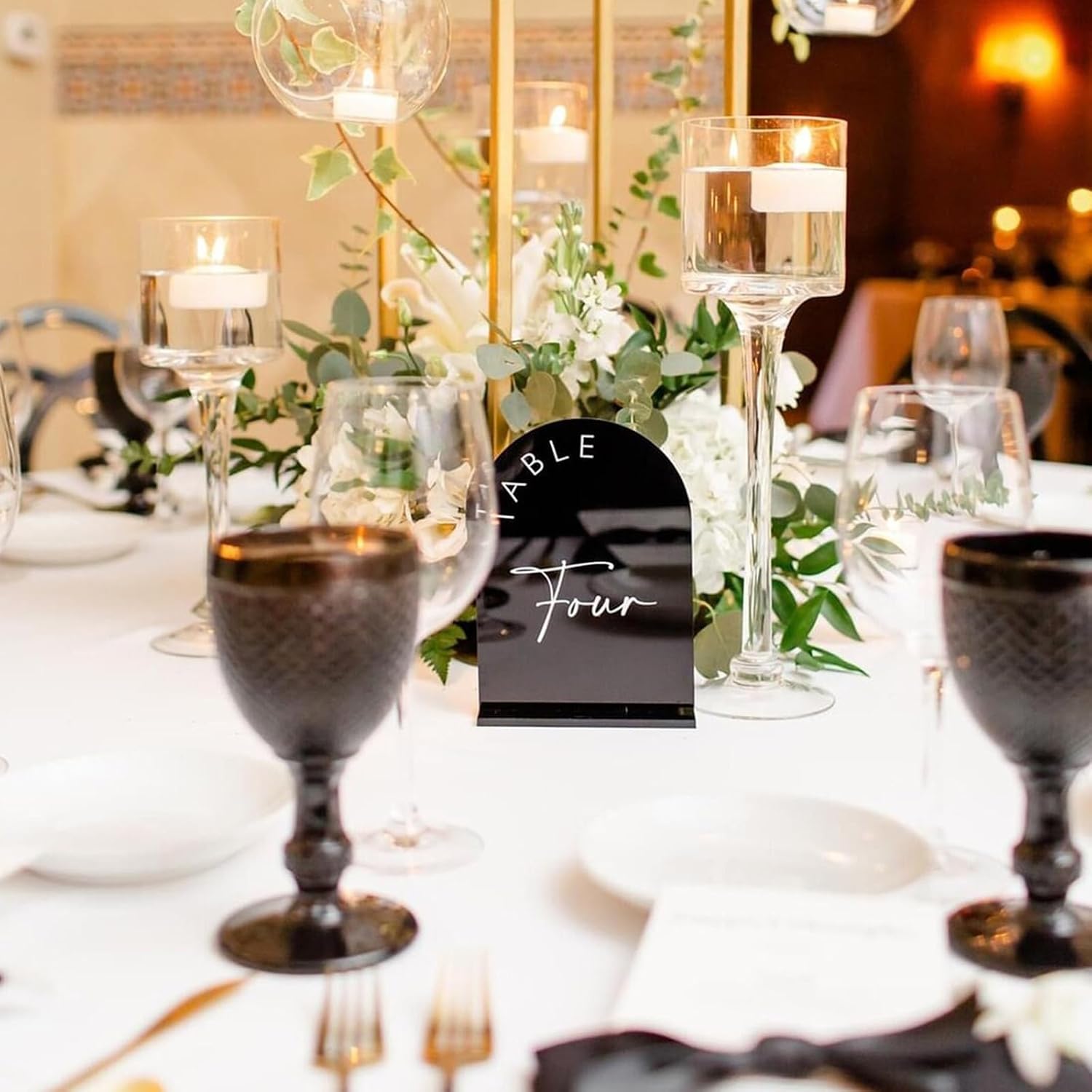 Black Arched Wedding Table Numbers 1-10 with Stands, 5x7 Inch Acrylic Arch Sign with Holder, Black Arch Acrylic Table