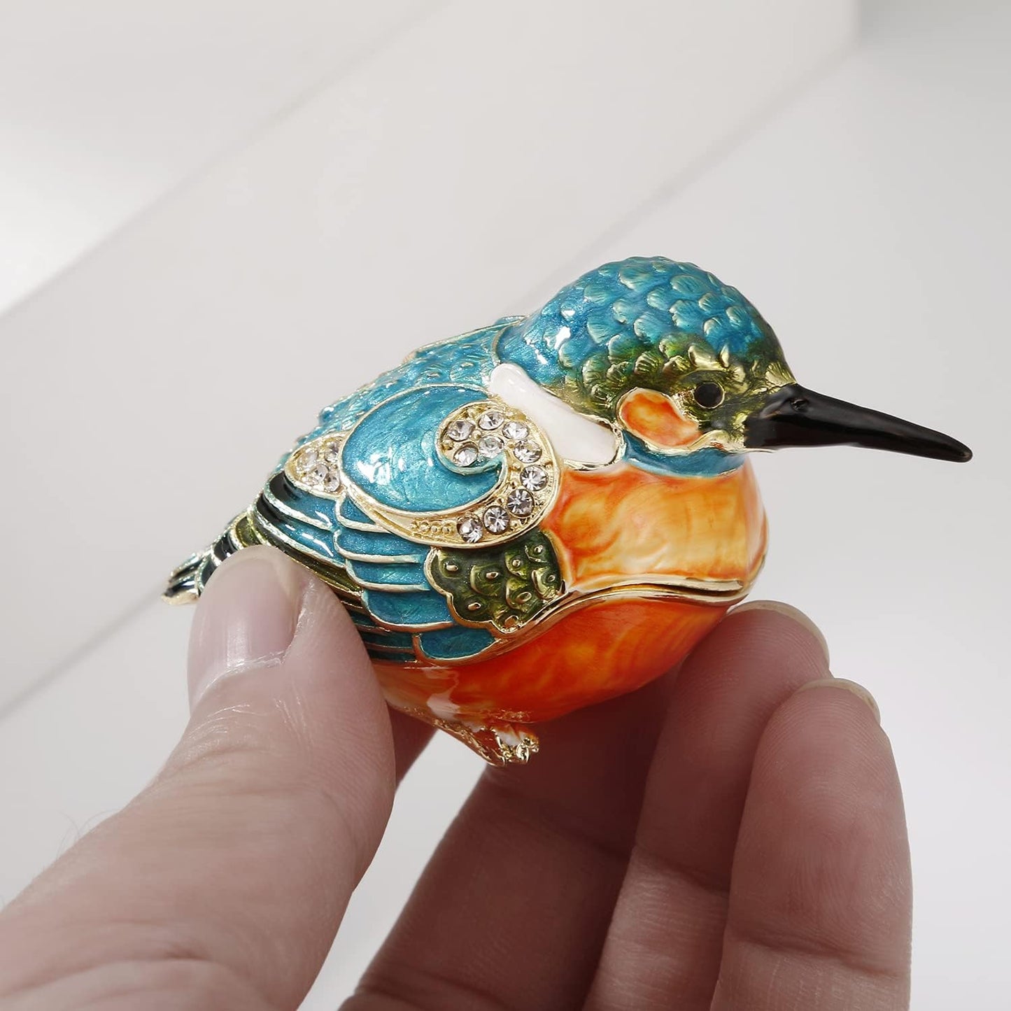 Unique Figurine / Hinged Jewelry Organizer for Ring Earrings / Blue Kingfisher