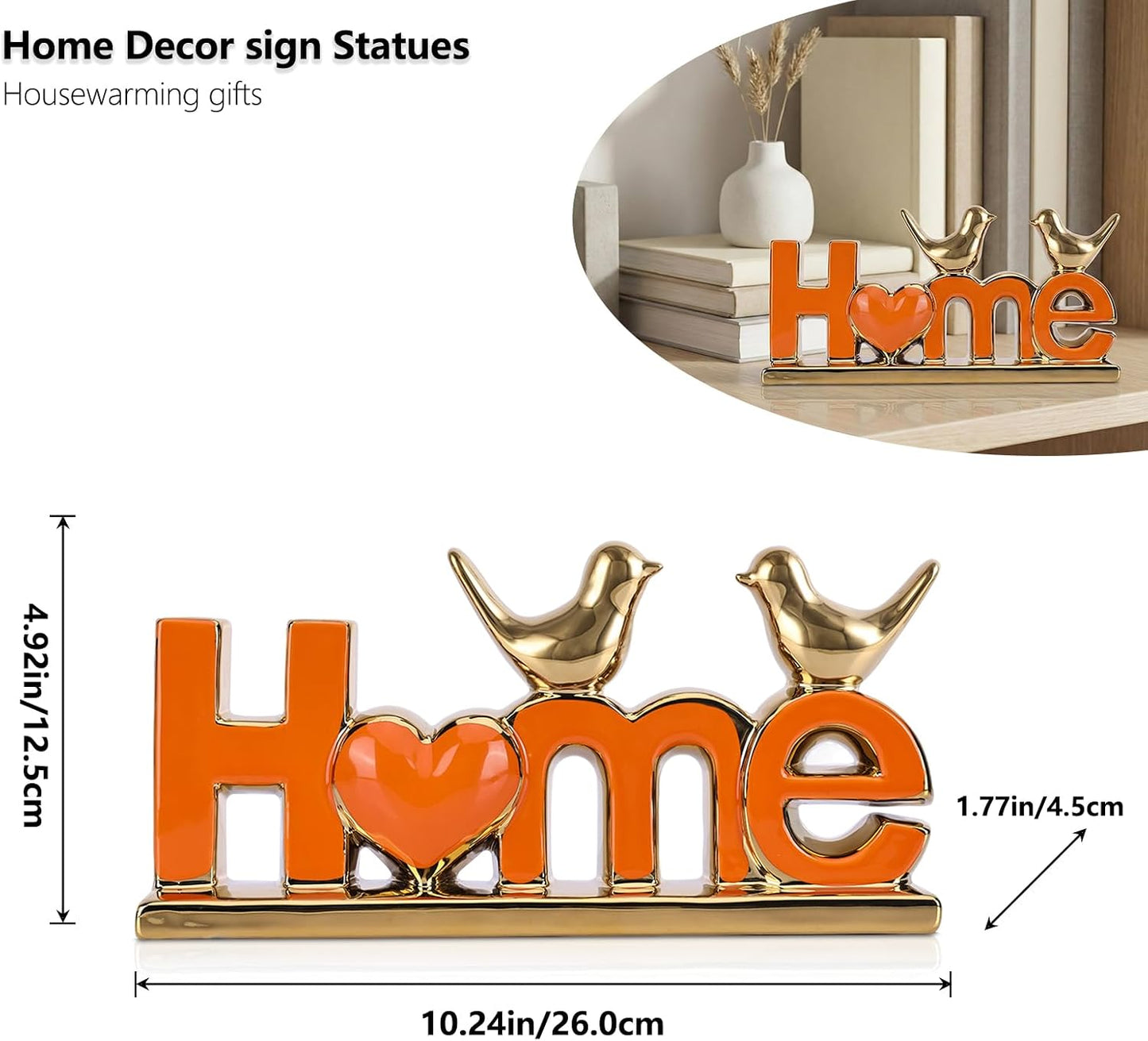Ceramic Bird Statue / Orange Gold