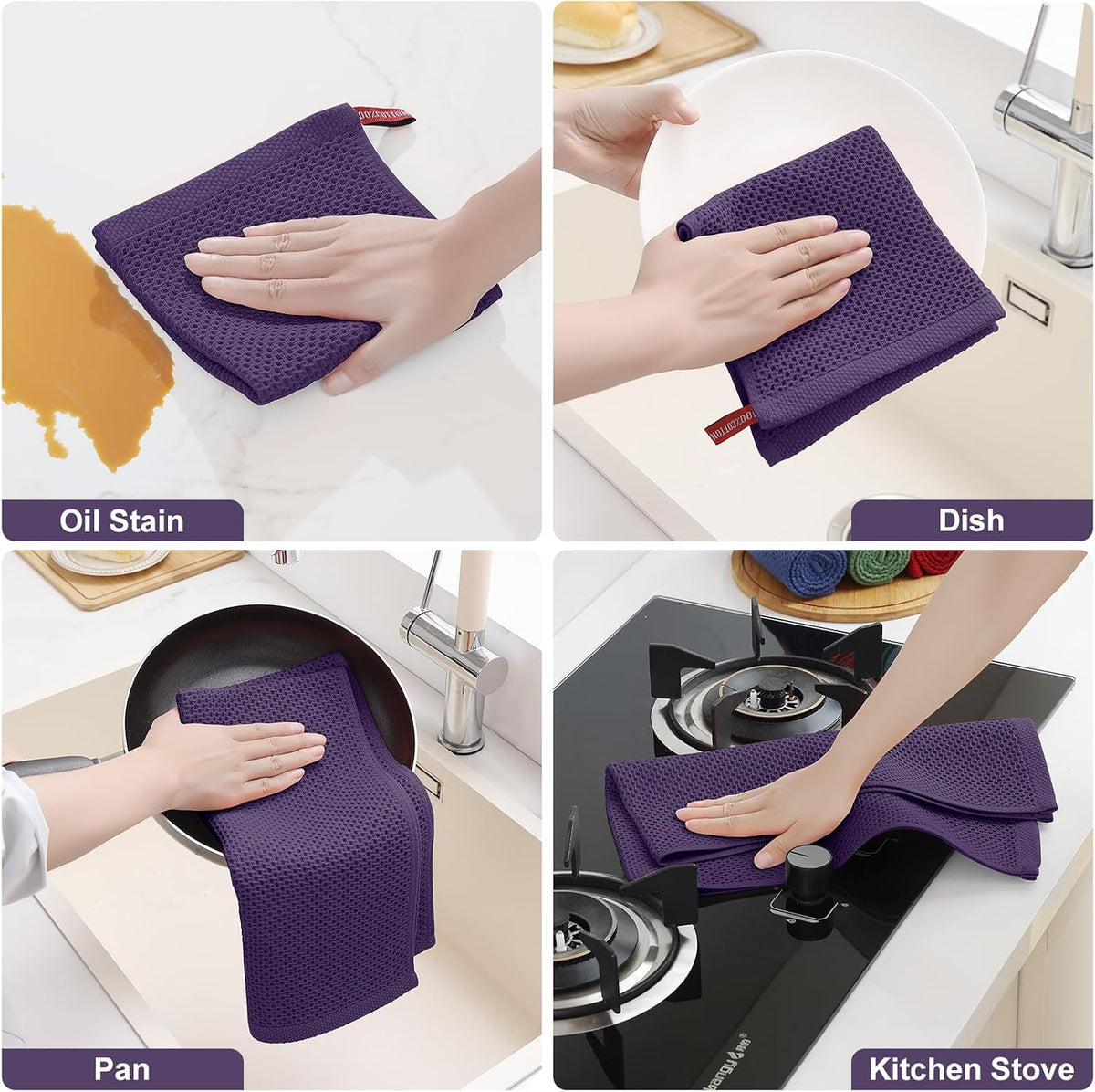 Homaxy 10 Pack 100% Cotton Kitchen Towels and Dishcloths Set, Eggplant | 12 x 12 Inches and 13 x 28 Inches Kitchen