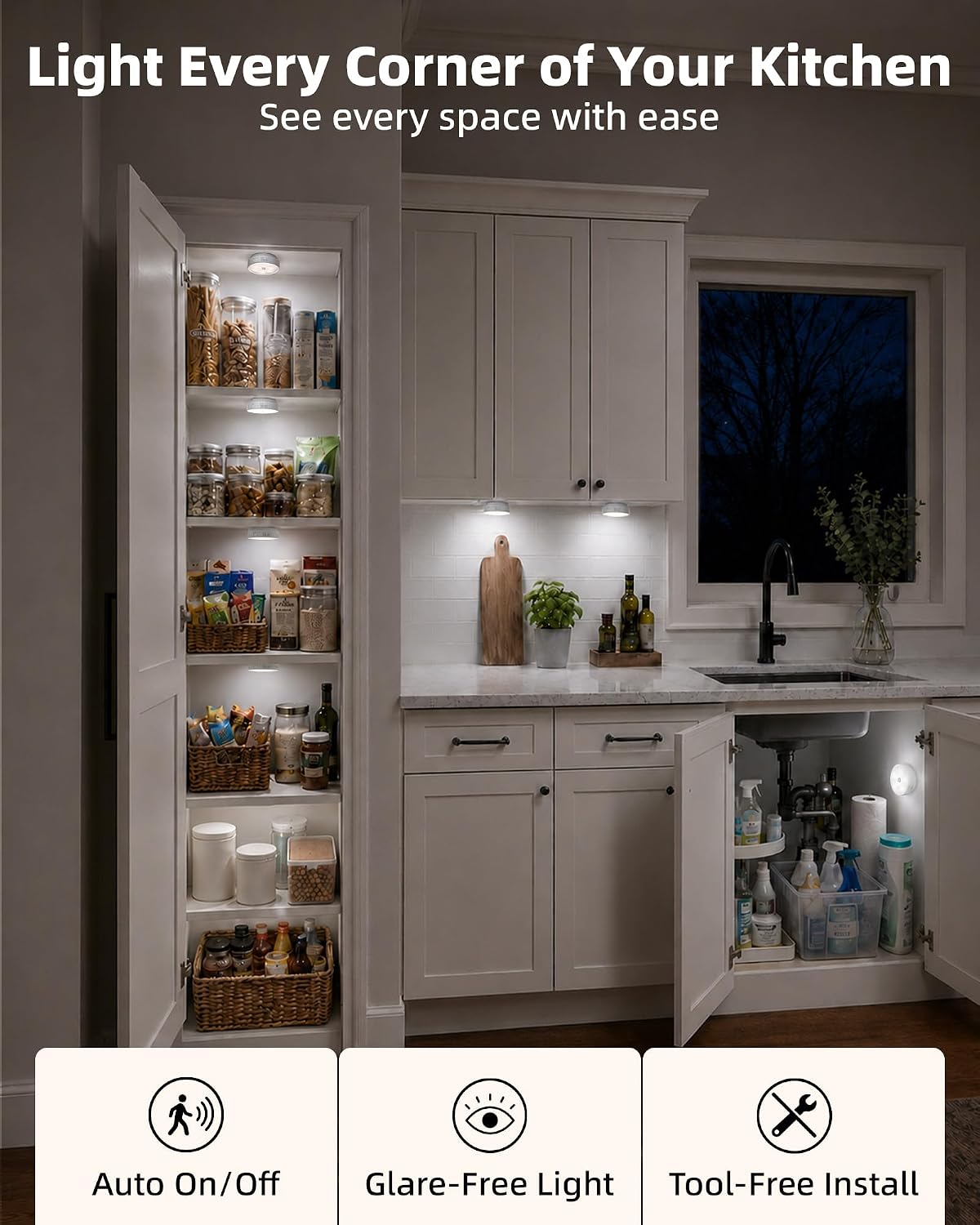 EZVALO 8 Pack Motion Sensor Closet Lights, 1200mAh Rechargeable Under Cabinet Lights, Night Lights, Puck Lights