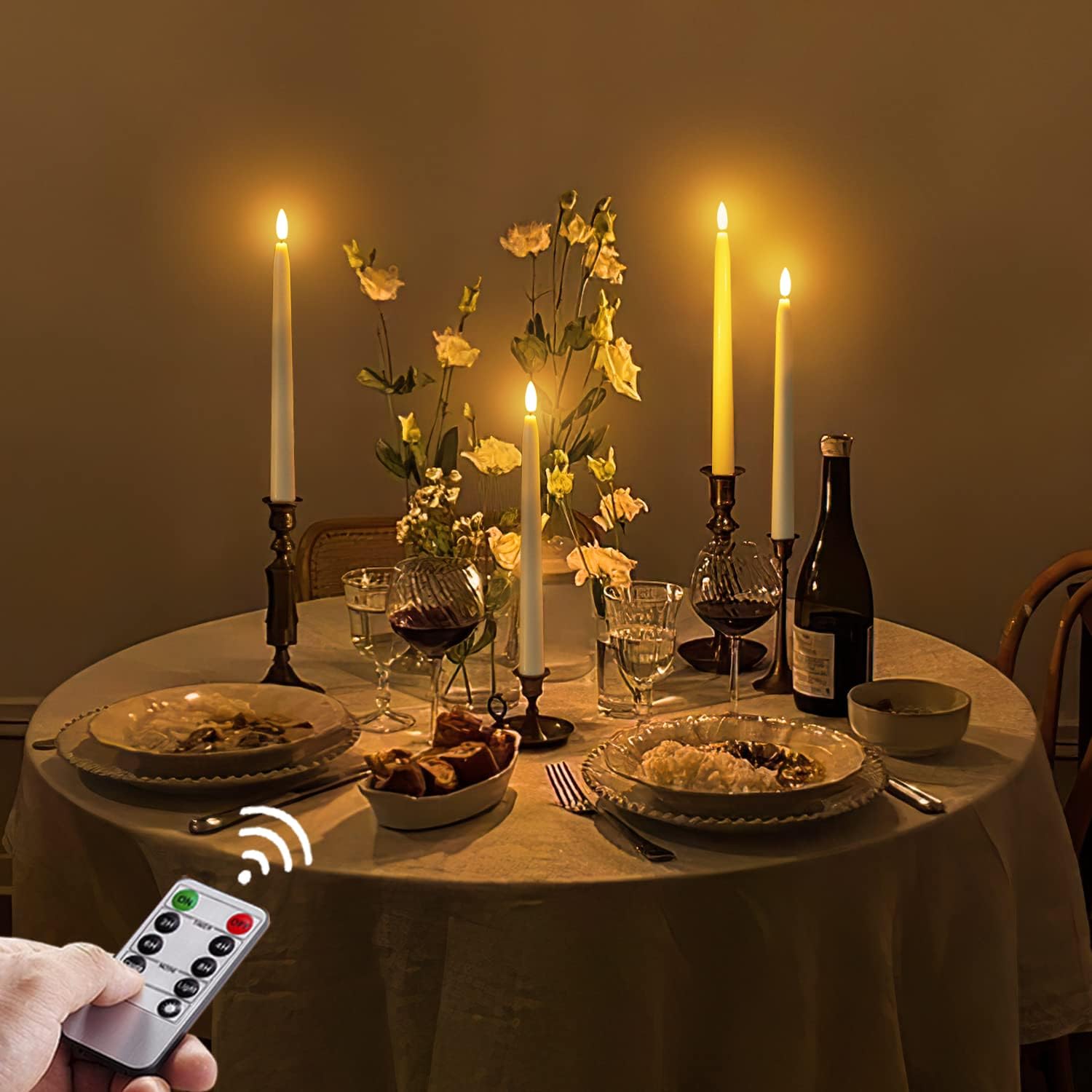 Homemory 11 inches Waxy Flameless Taper Candles with Remote Timer Dimmer, 6 Pcs Battery Operated Taper Candles with