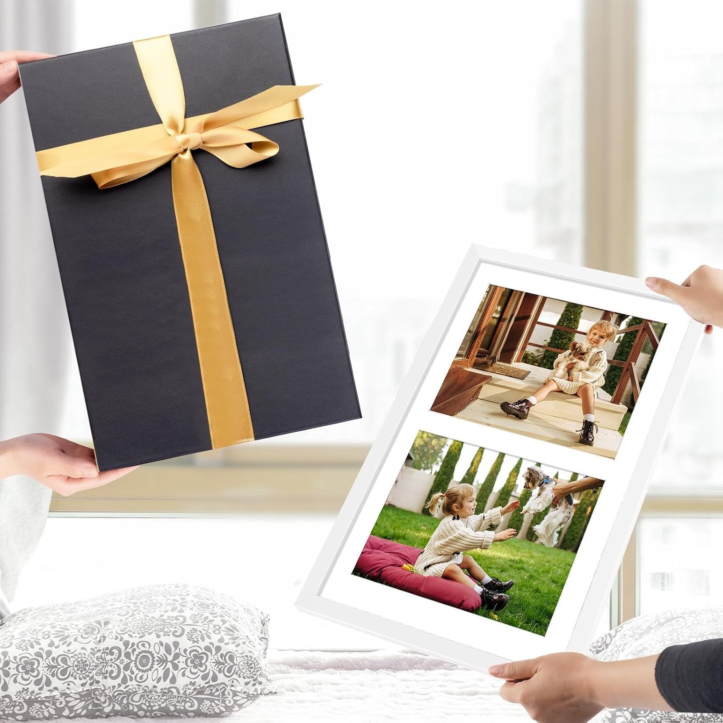 Golden State Art 12x19 White Wood Picture Frame - For Two 8x10 Photo,4 Pack | Matted to Double 8x10,Solid Wood Collage