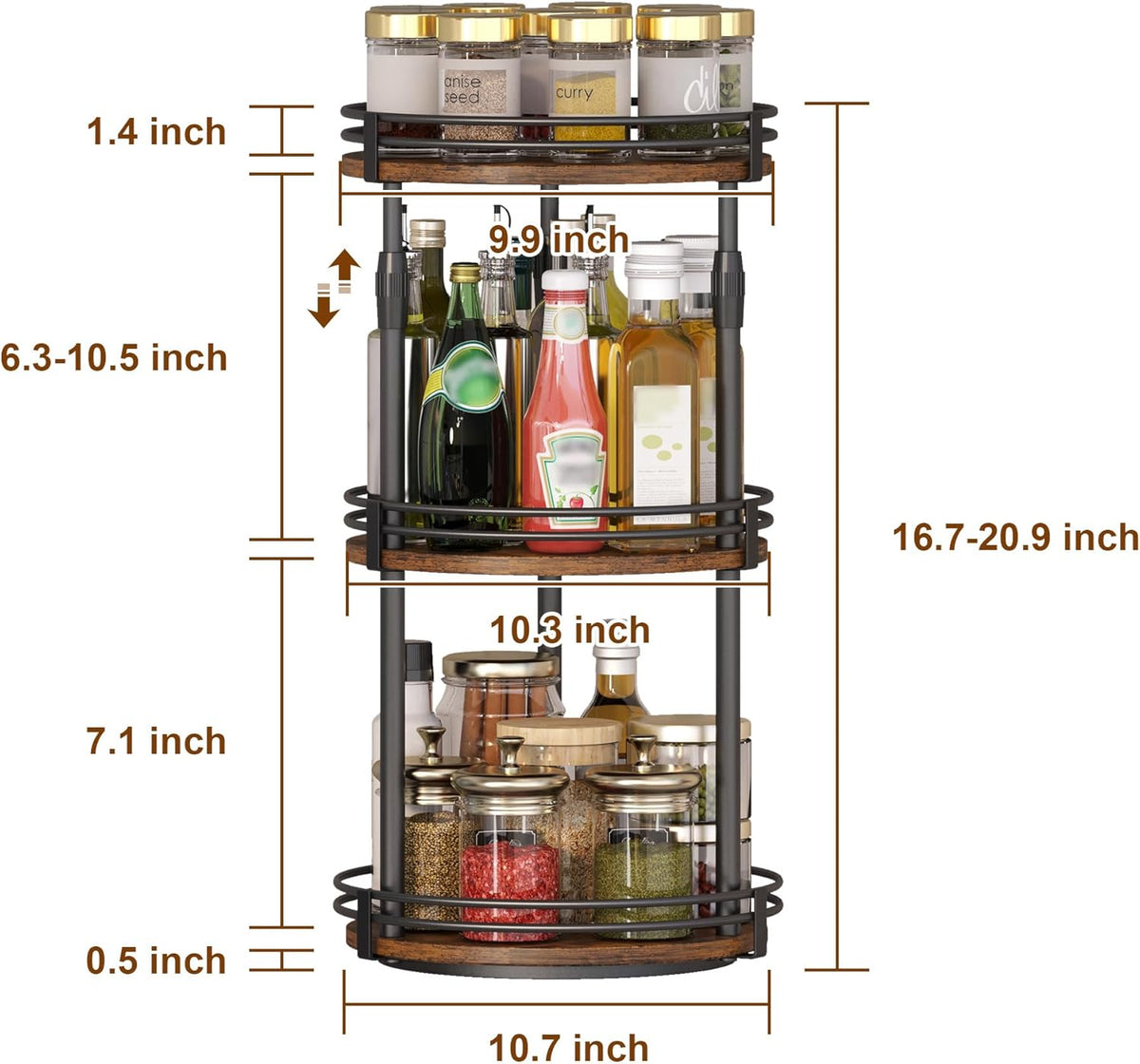 Across-Star Lazy-Susan-Organizer-Spice-Rack, 3-Tier Rotating Spice Organizer For Cabinet Pantry, Seasoning Holder Shelf