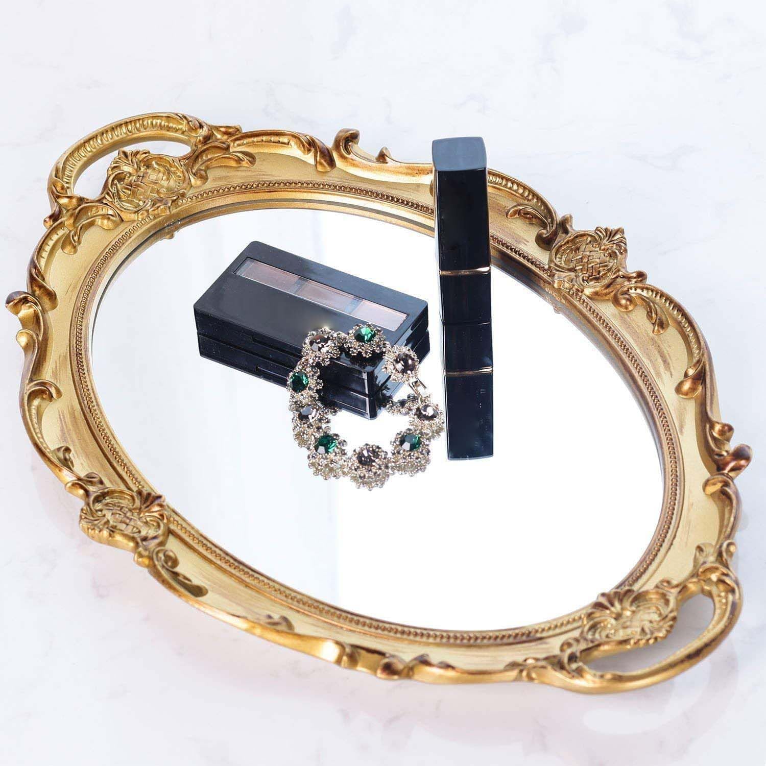 Serving Tray / Makeup Organizer / Gold / 9.8 x 14.6