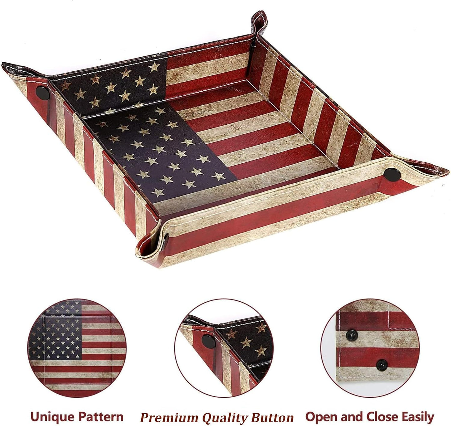 Vegan Leather Catchall Bedside Vanity Tray Nightstand Caddy Holder for Remote / Flag Design