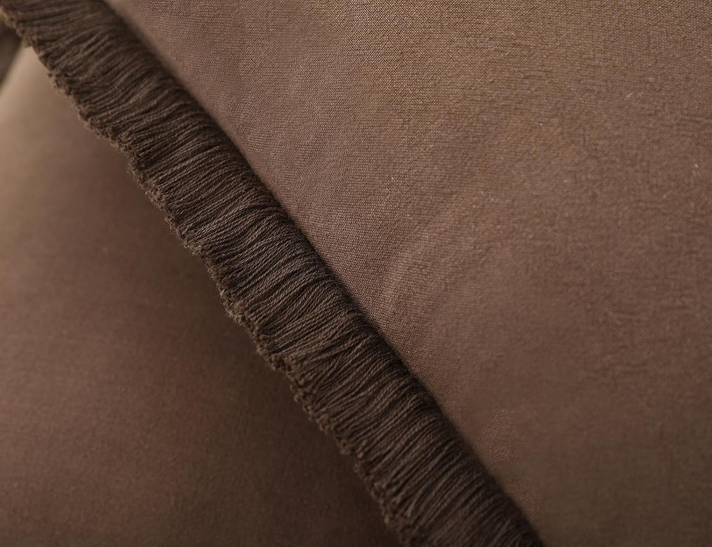 Linen Fringed Throw Pillow Covers / Chocolate / 18 x 18 / Natural / Set of 2
