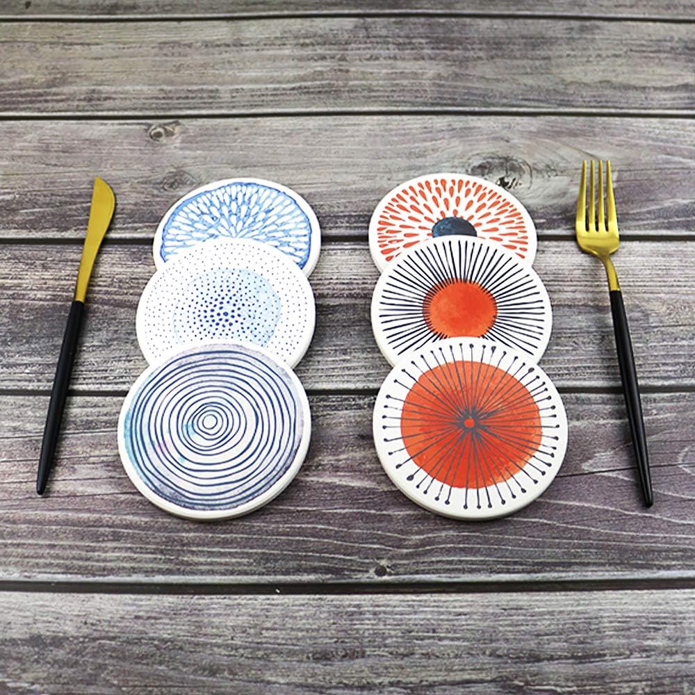 Coasters for Drinks Absorbing Round Ceramic Stone Coaster / Colorful with Holder / Set of 6